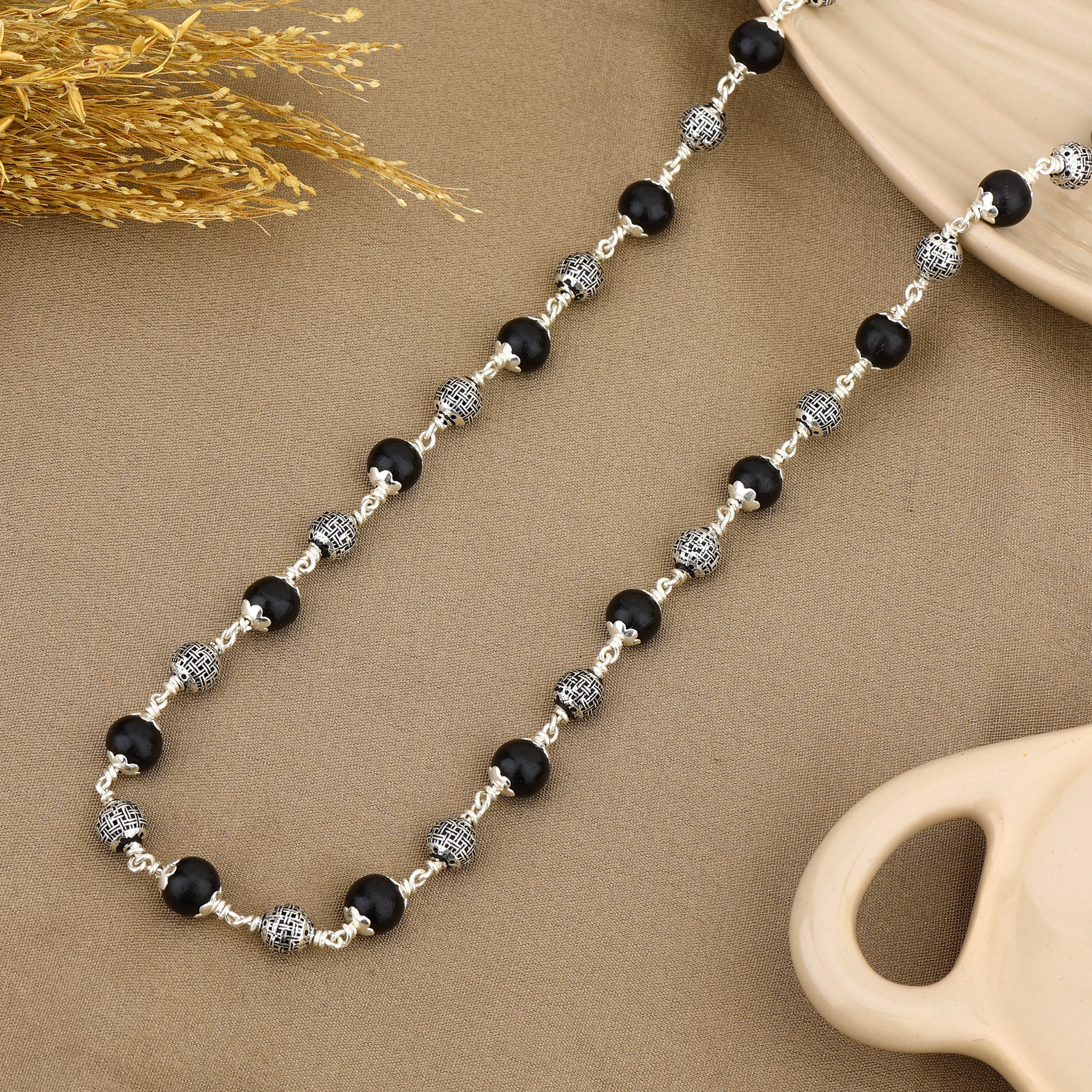 Authentic Karungali Silver Mala (Spherical Beads)
