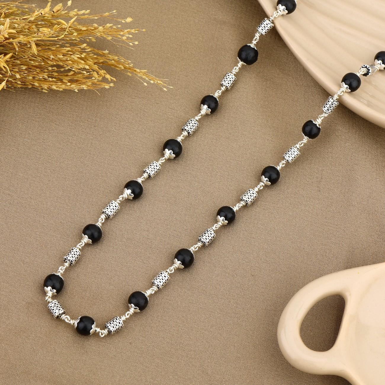 Karungali Silver Mala (Filigree Oval Beads)