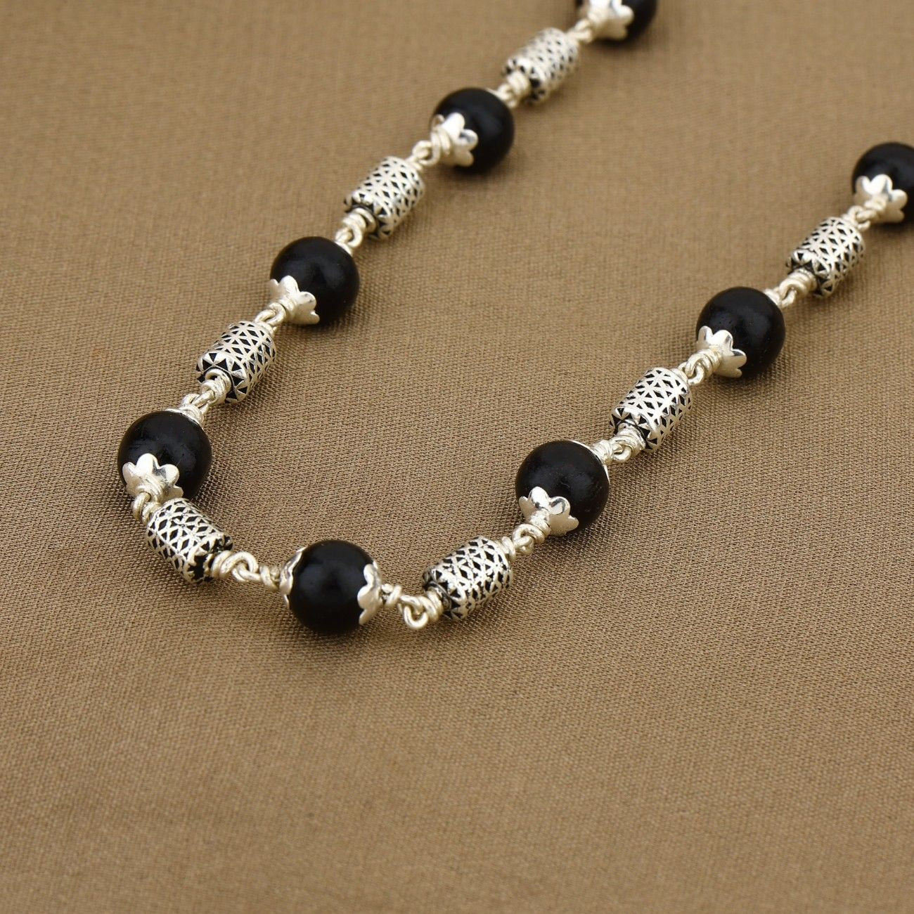 Karungali Silver Mala (Filigree Oval Beads)