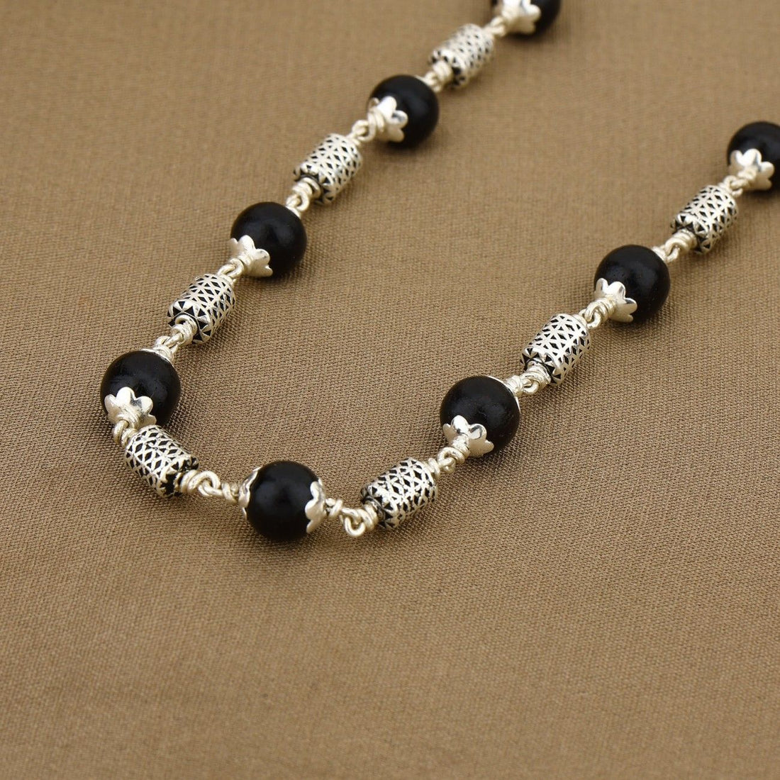 Karungali Silver Mala (Filigree Oval Beads)