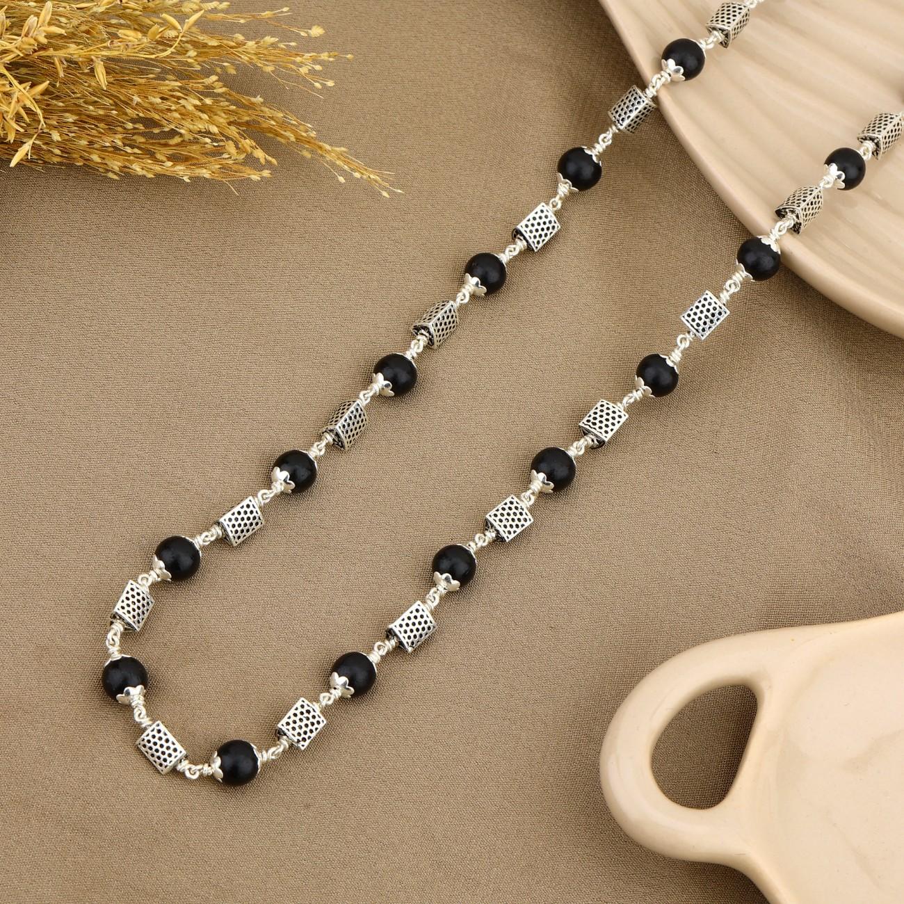 Premium Karungali wood mala with handcrafted triangle silver beads