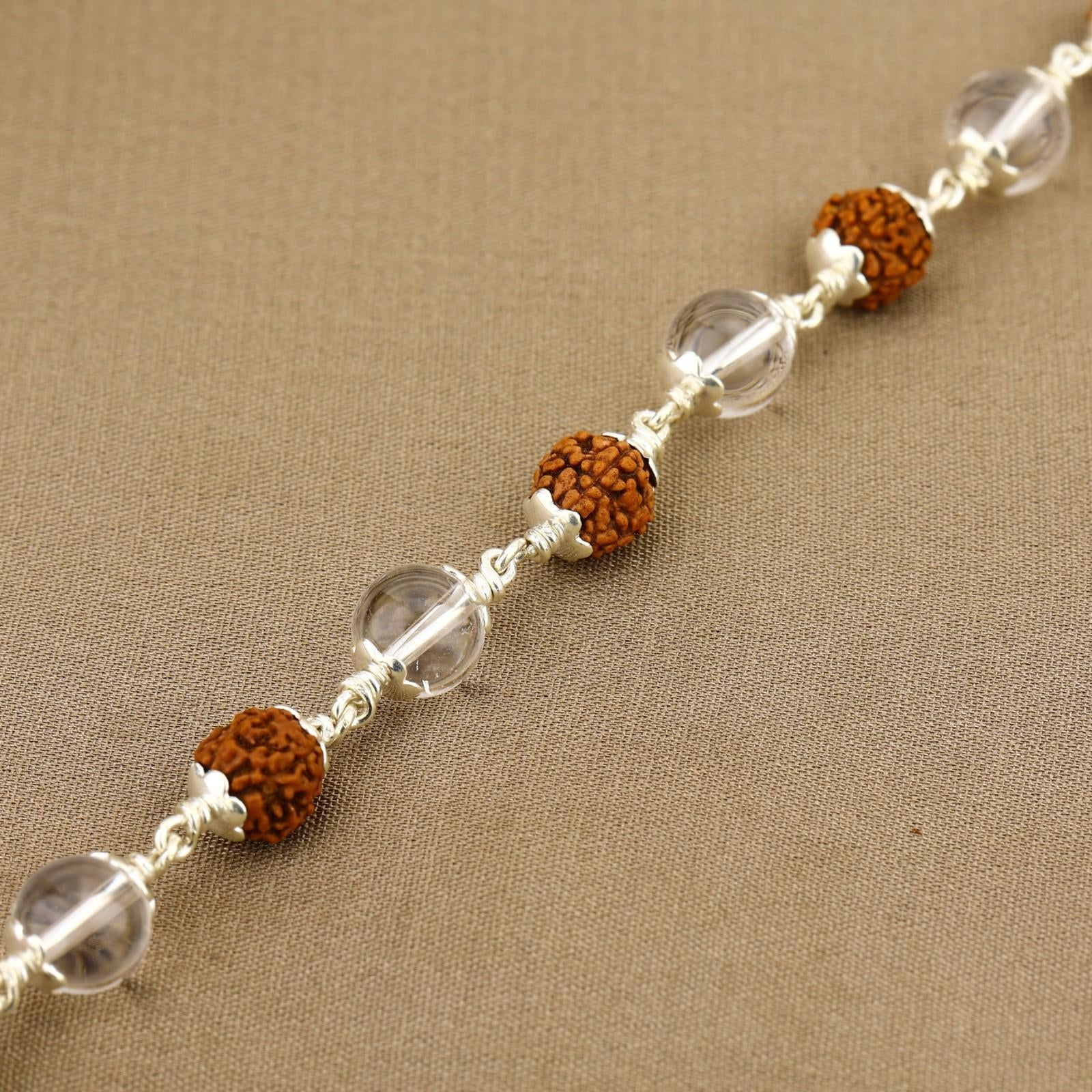 Rudraksha with Sphatik Beads Silver Bracelet