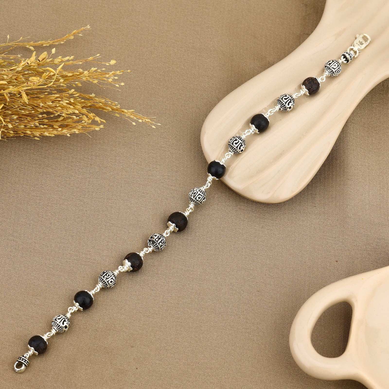 Karungali with Om Namah Shivay Silver Bracelet