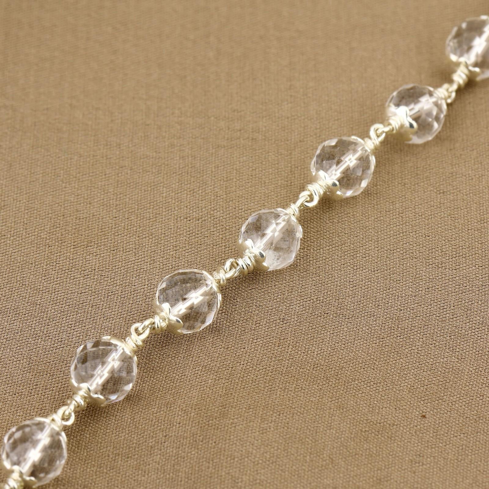 Sphatik Diamond Cut Beads Silver Bracelet