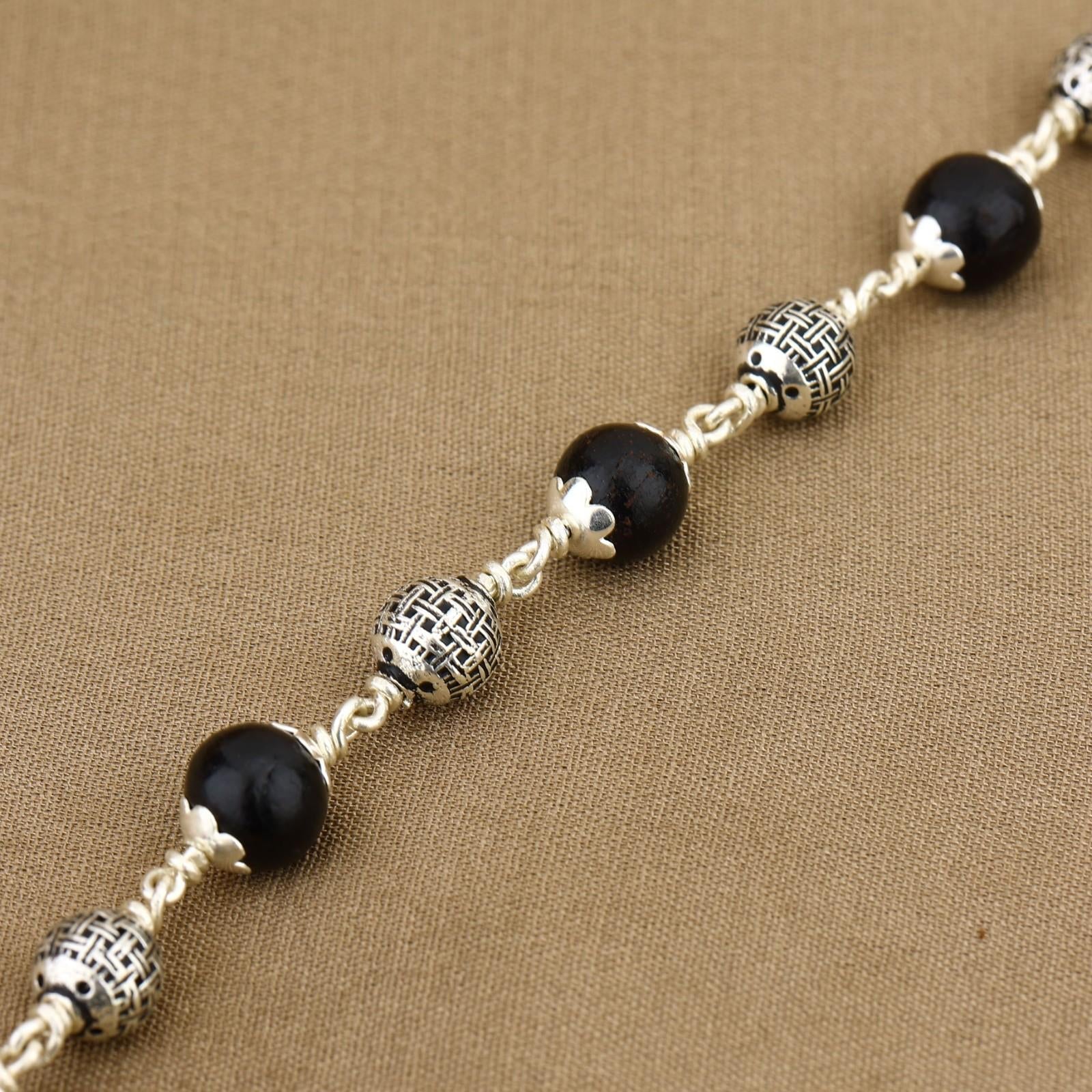 Karungali with Heavy Bead Silver Bracelet