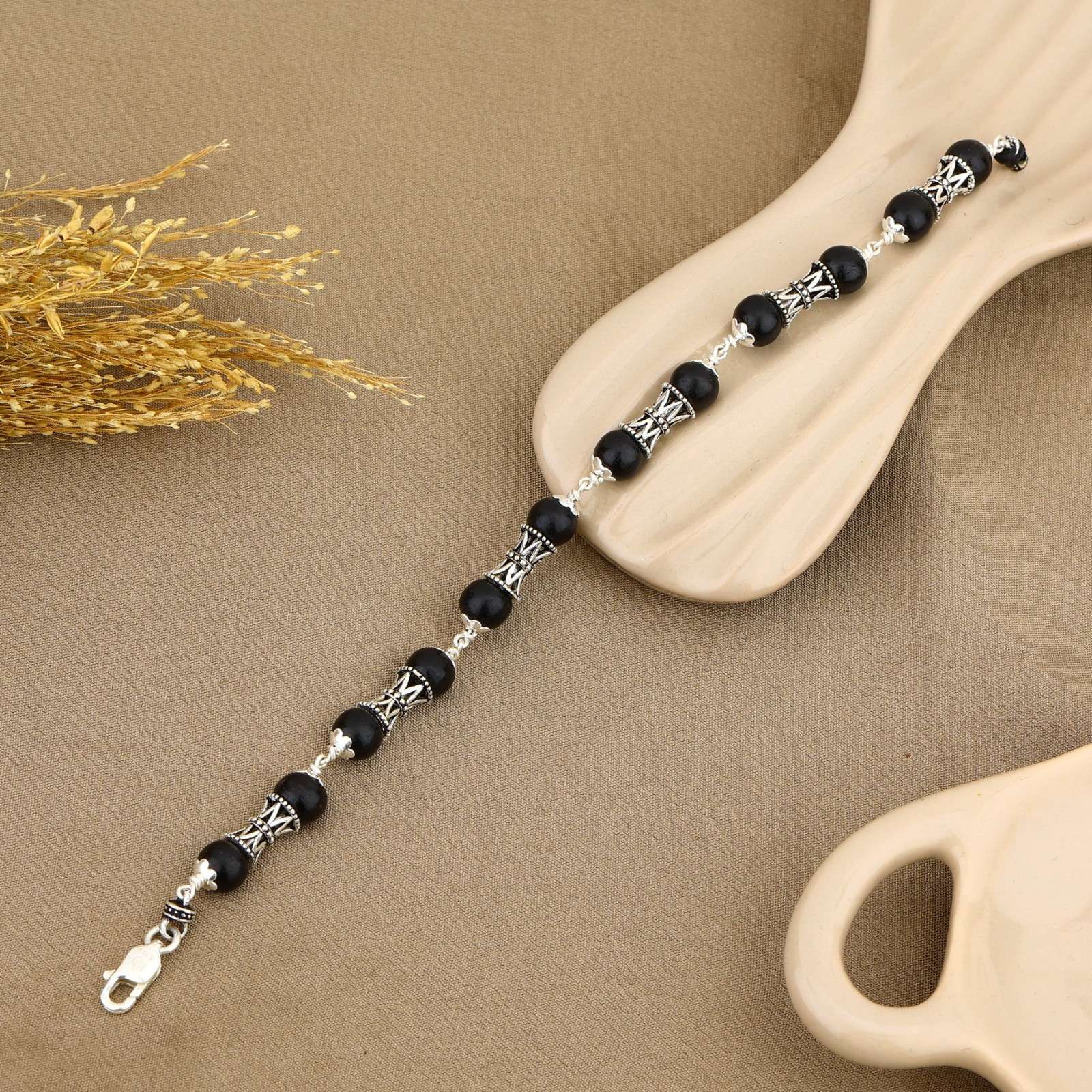 Karungali with Damru Silver Bracelet
