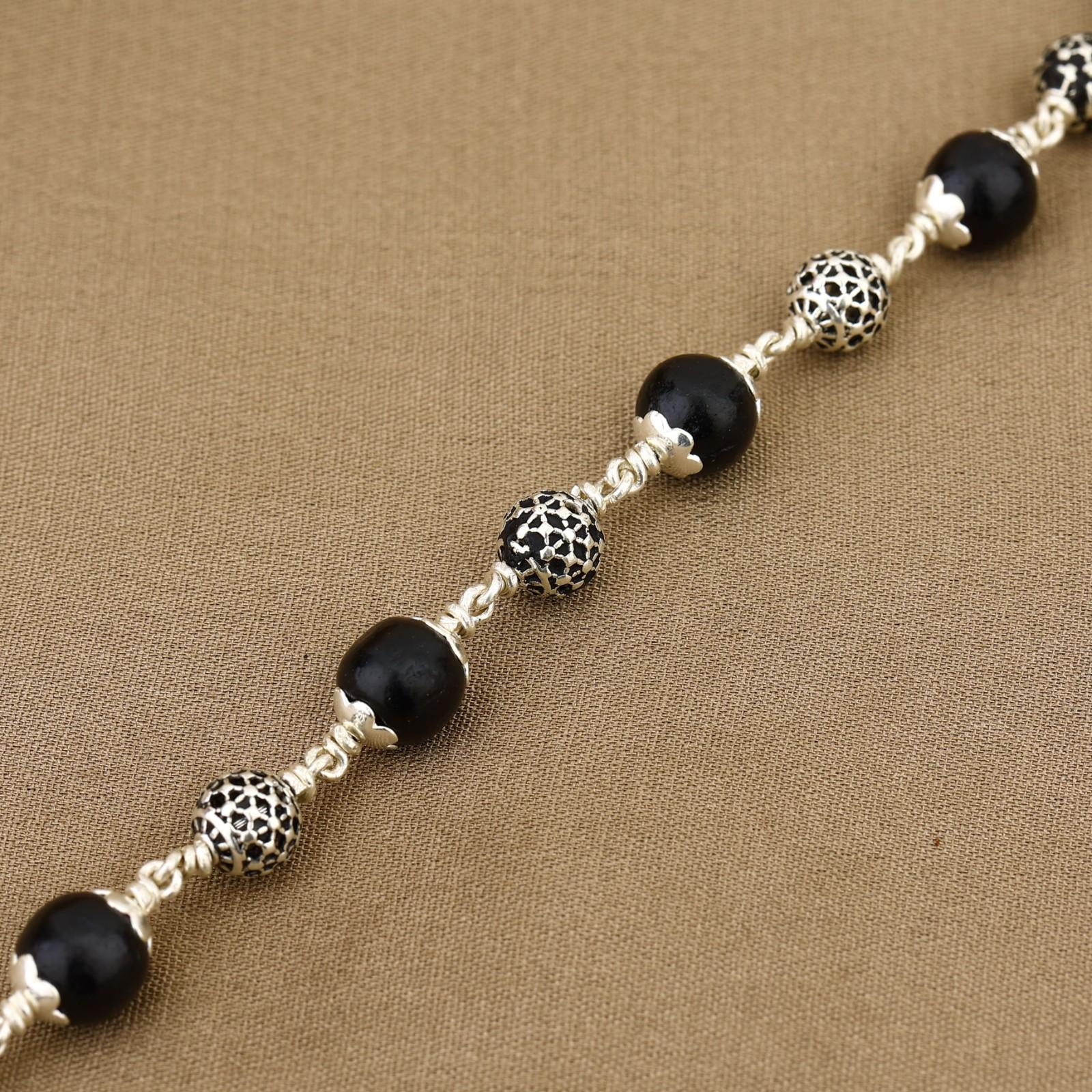 Karungali Silver Oval Beads Bracelet