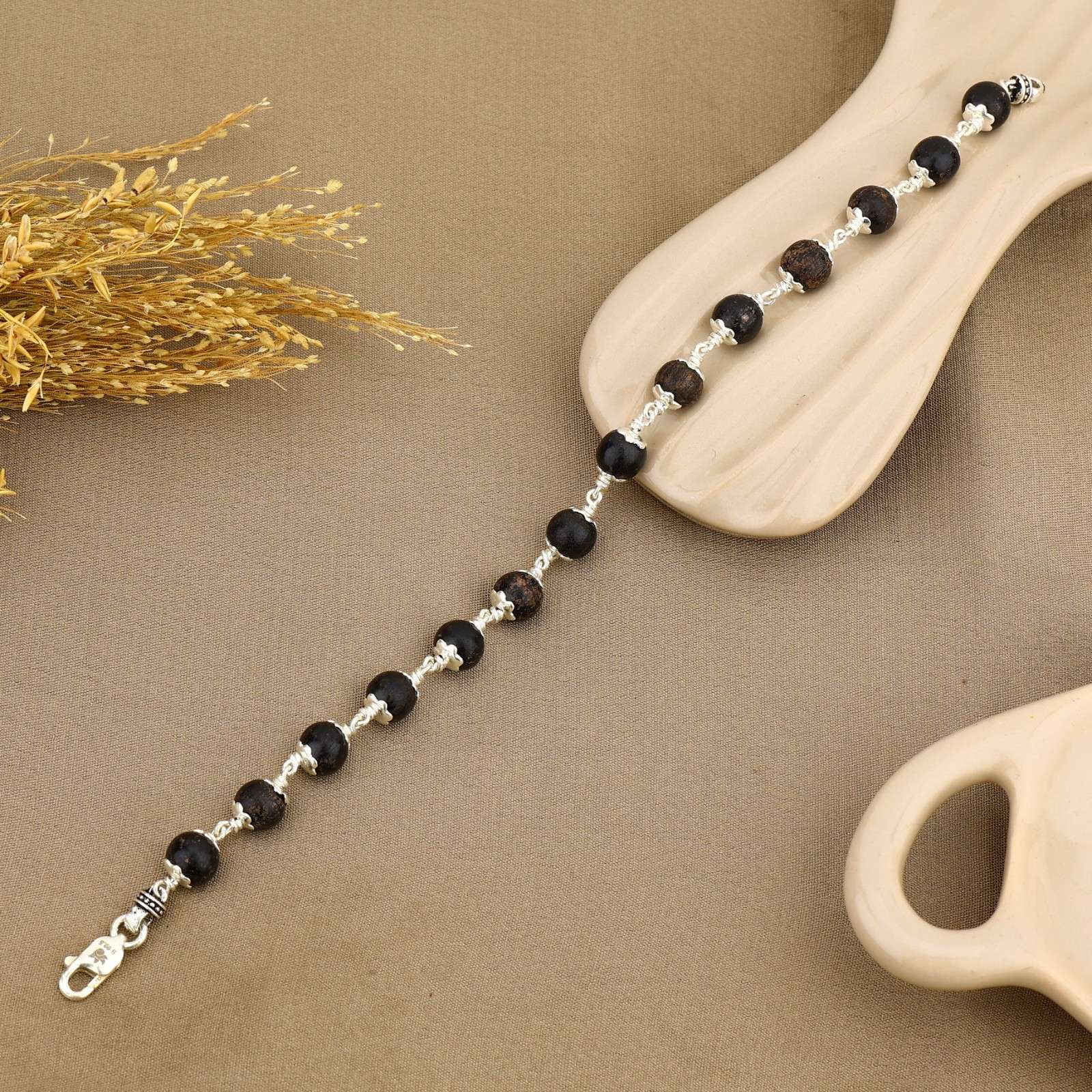 Karungali Beads Silver Bracelet