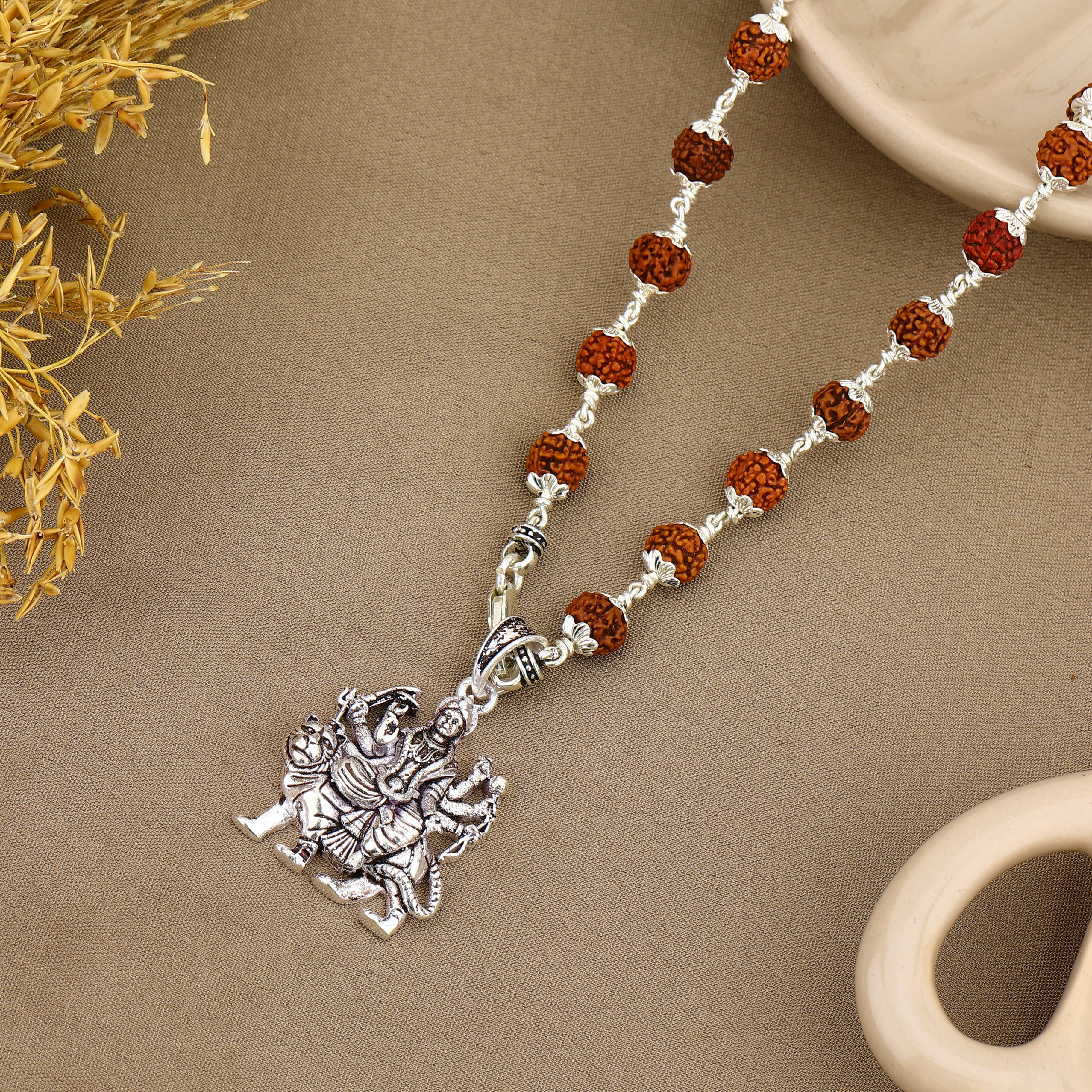 Maa Durga Silver Pendant