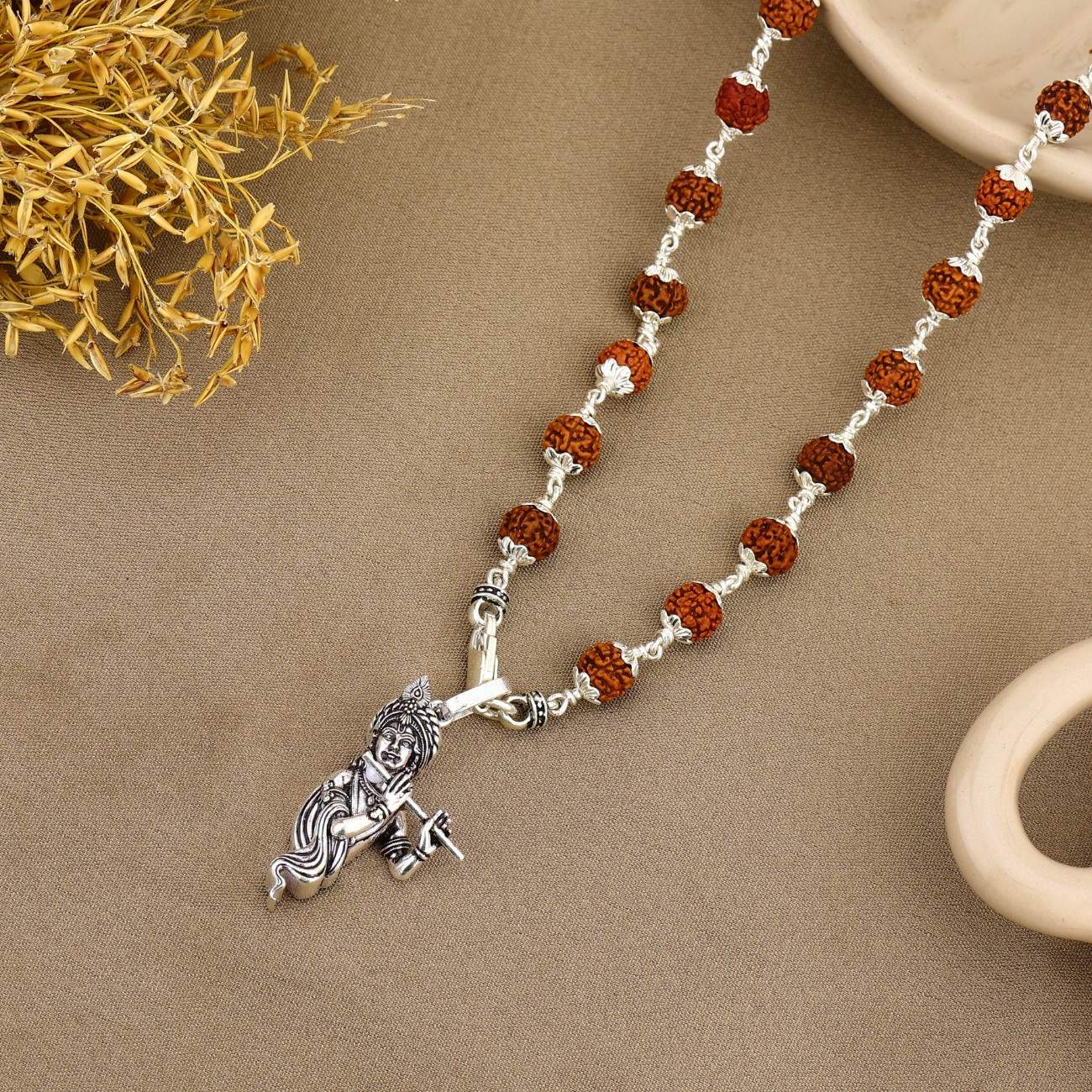 Murlidhar Krishna Silver Pendant With Rudraksha Mala