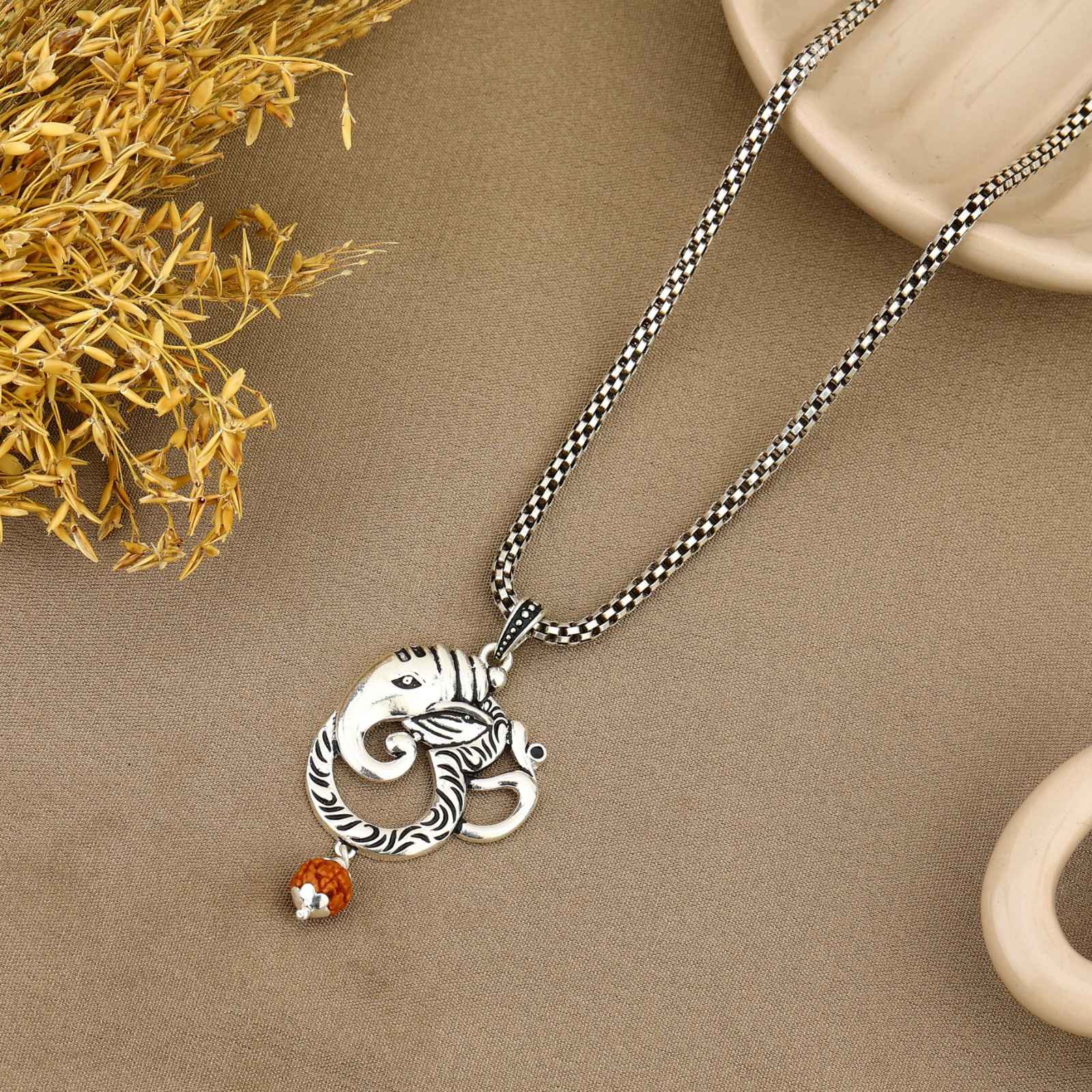 Shree Ganesh Om Rudraksha Silver Pendant
