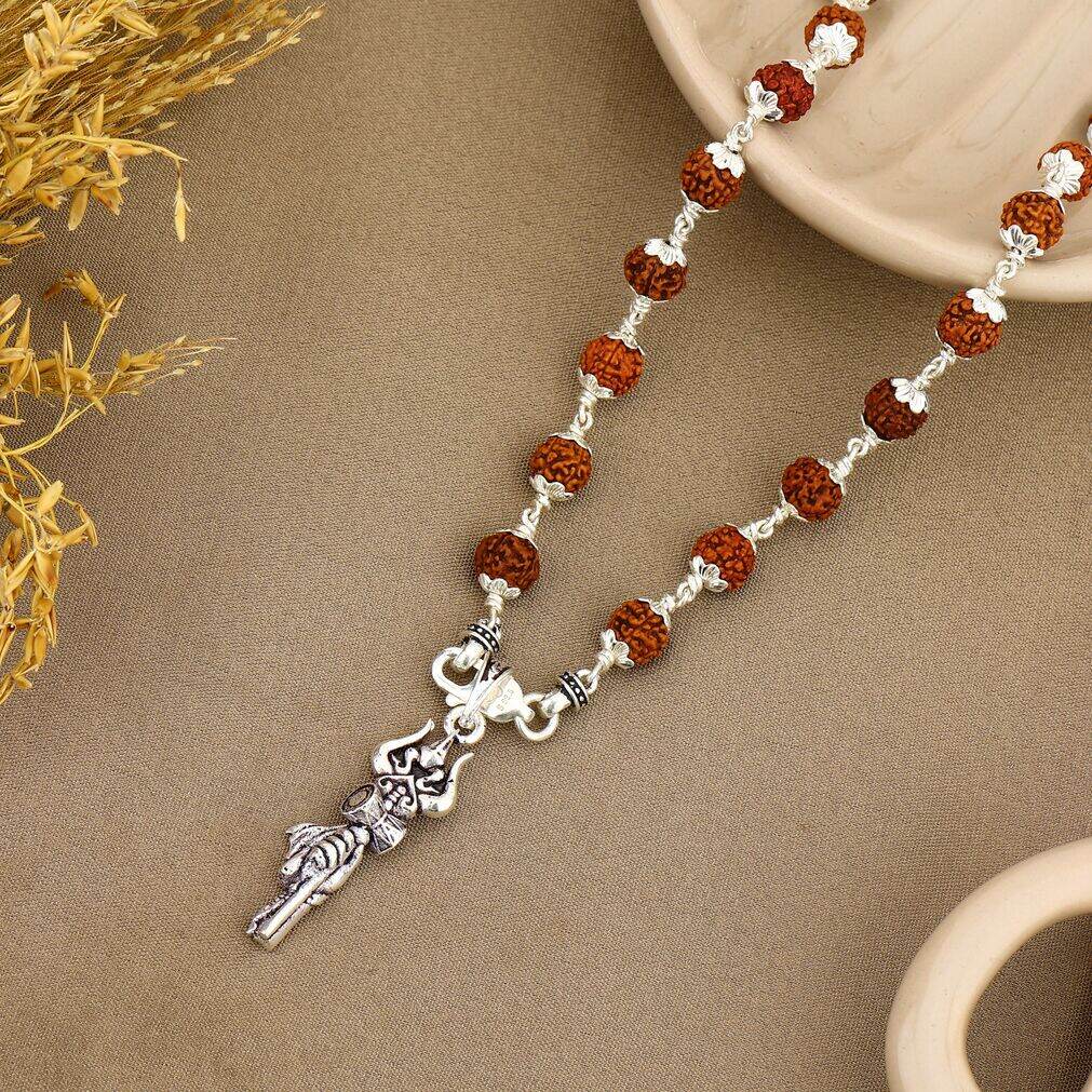 Handcrafted Trishul Damru silver pendant in 92.5 sterling silver