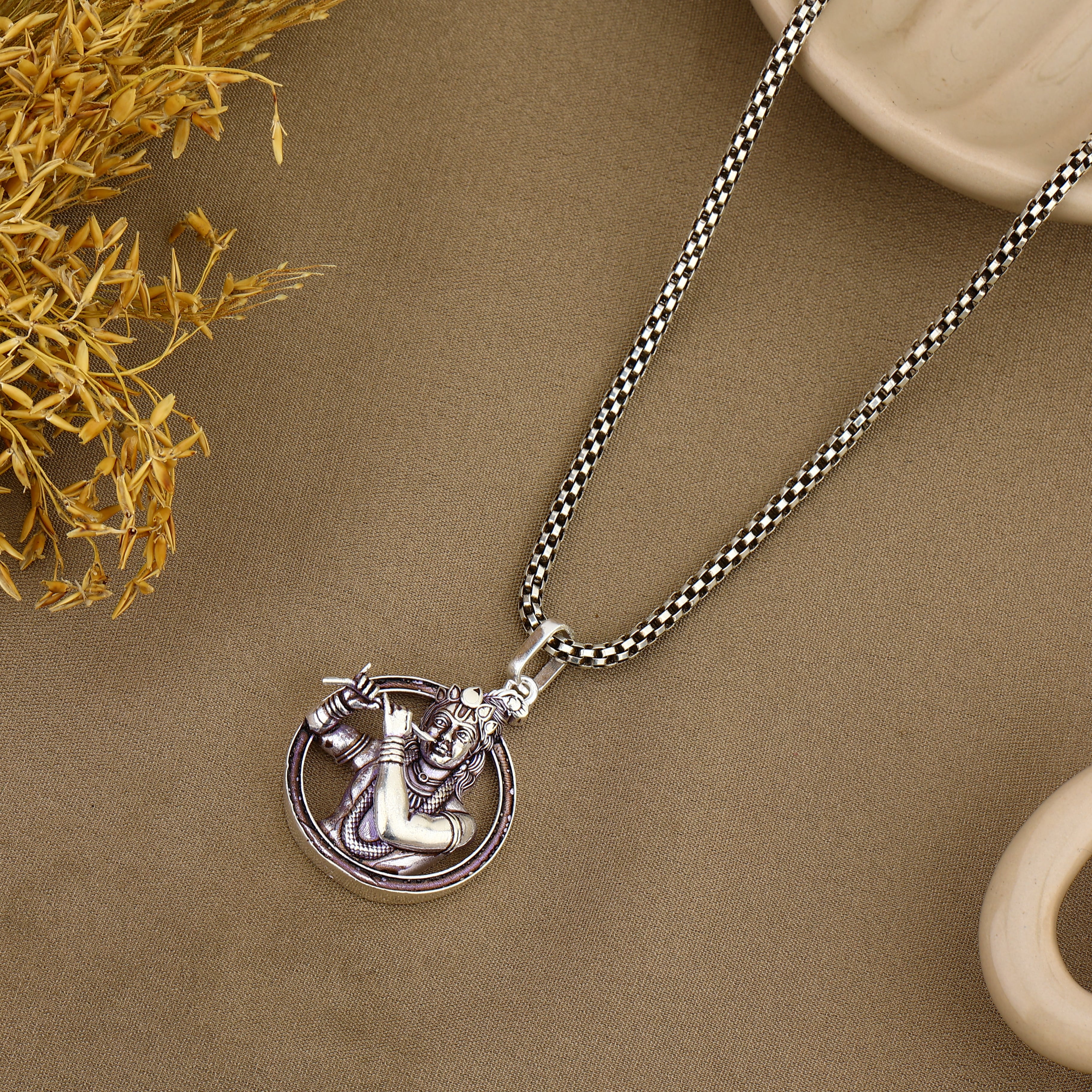 Lord Krishna Silver Pendant