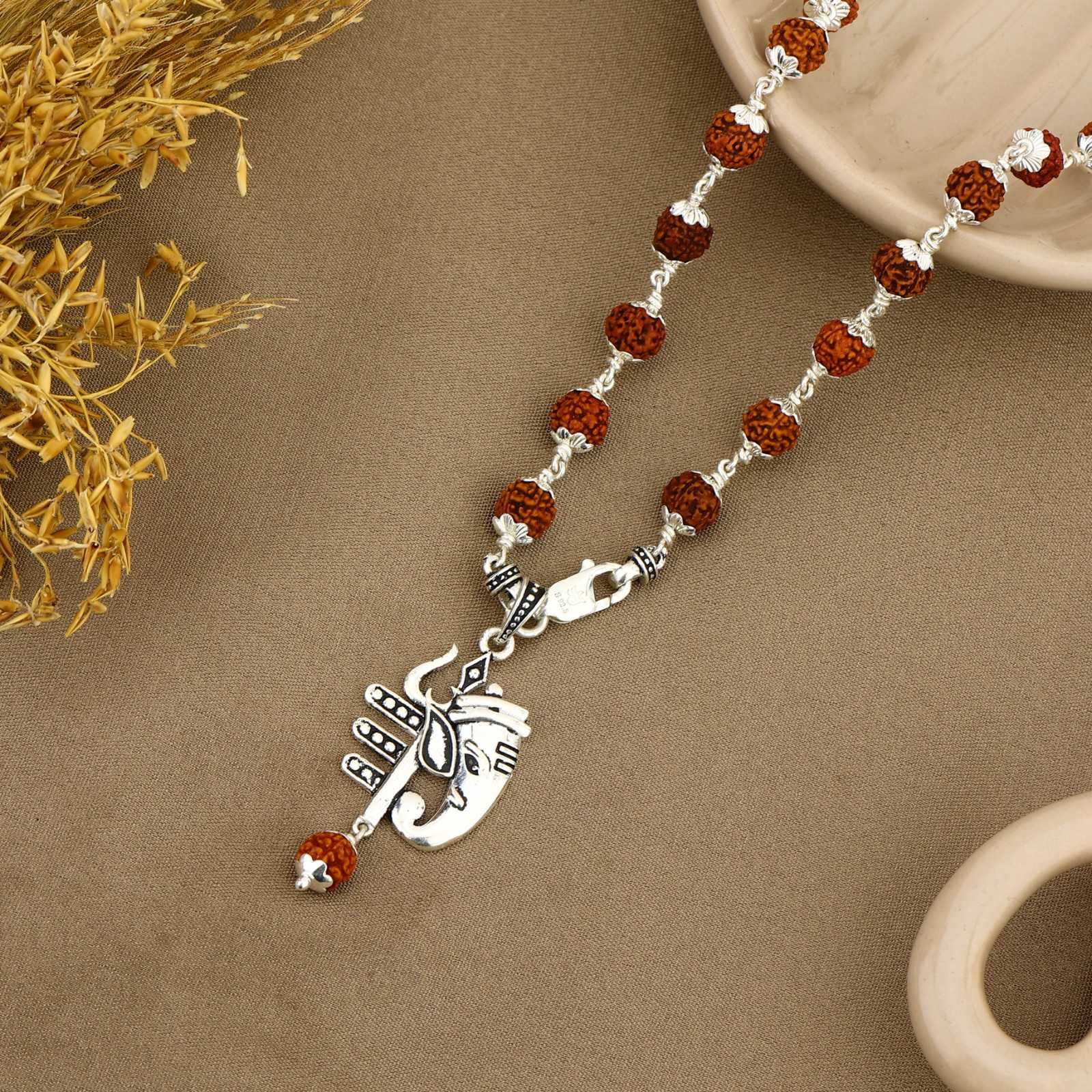Mahadev Trishul With Ganesha Silver Pendant