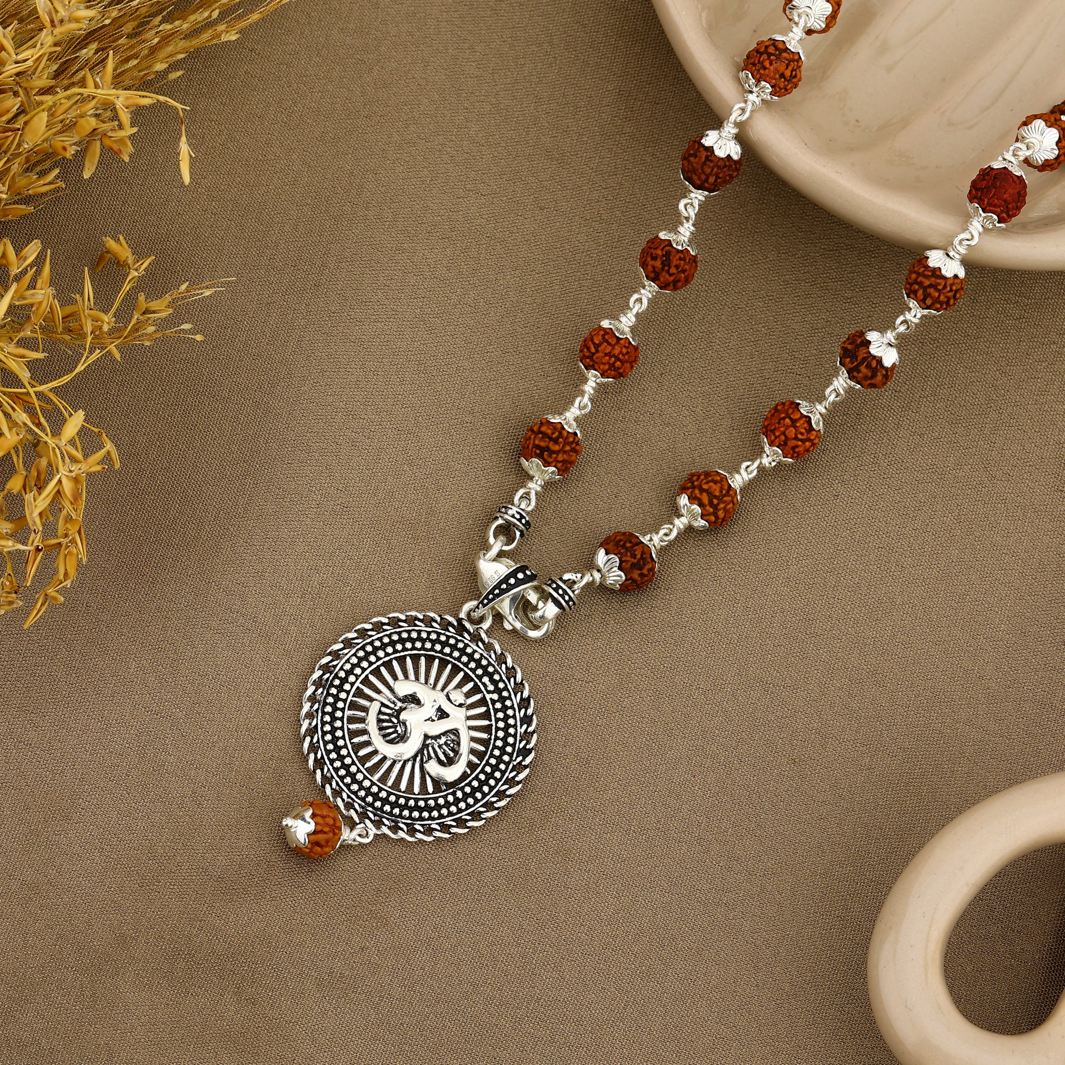 Sacred Surya Om Rudraksha Silver Pendant