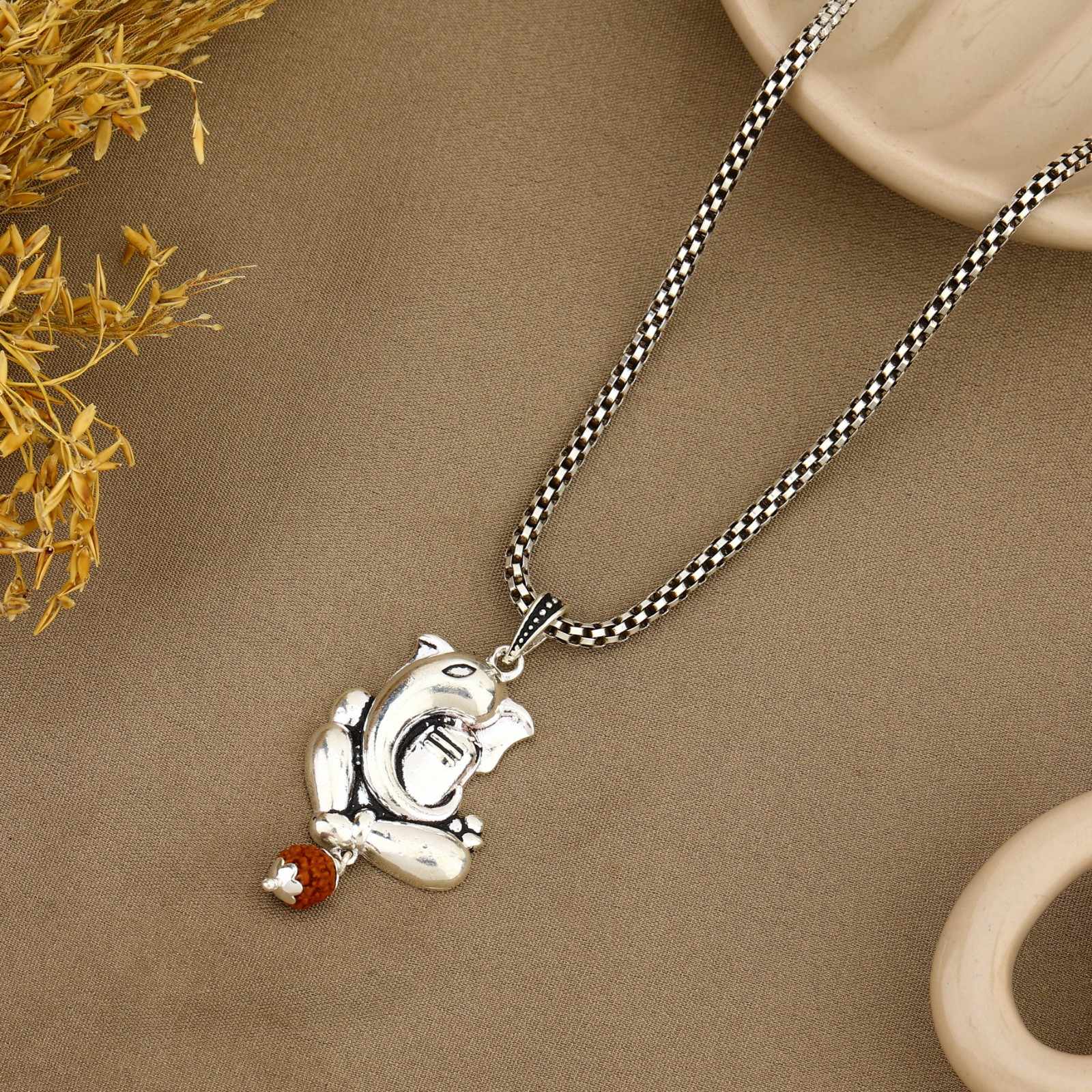 Ganesha Shivling Rudraksha Silver Pendant