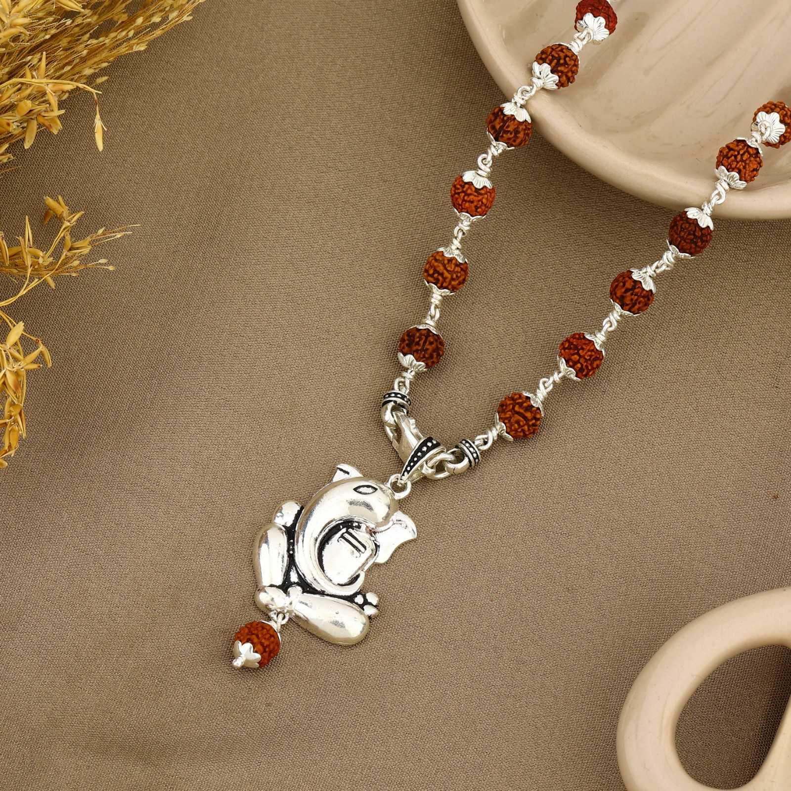 Ganesha Shivling Rudraksha Silver Pendant