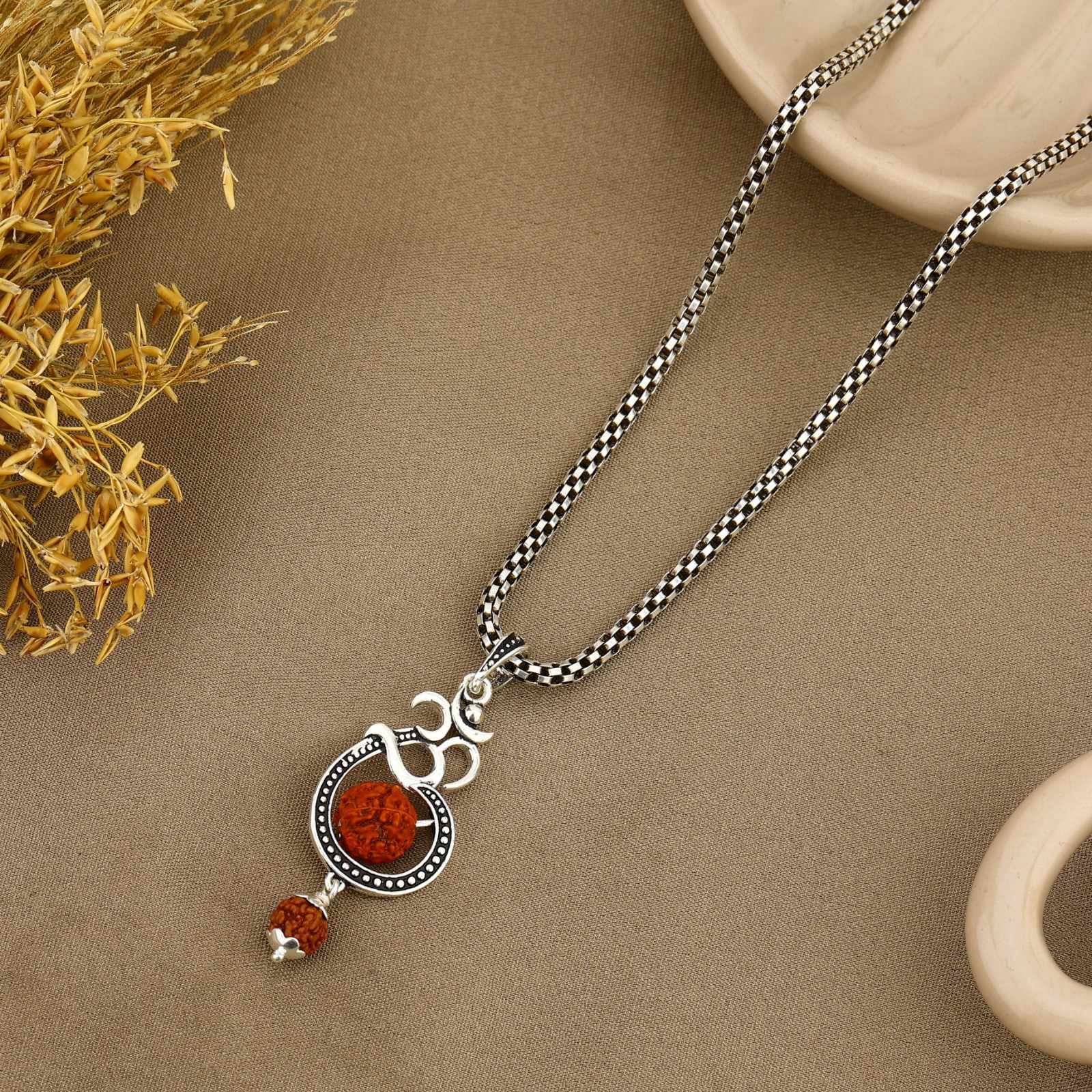 Om Rudraksha Silver Pendant