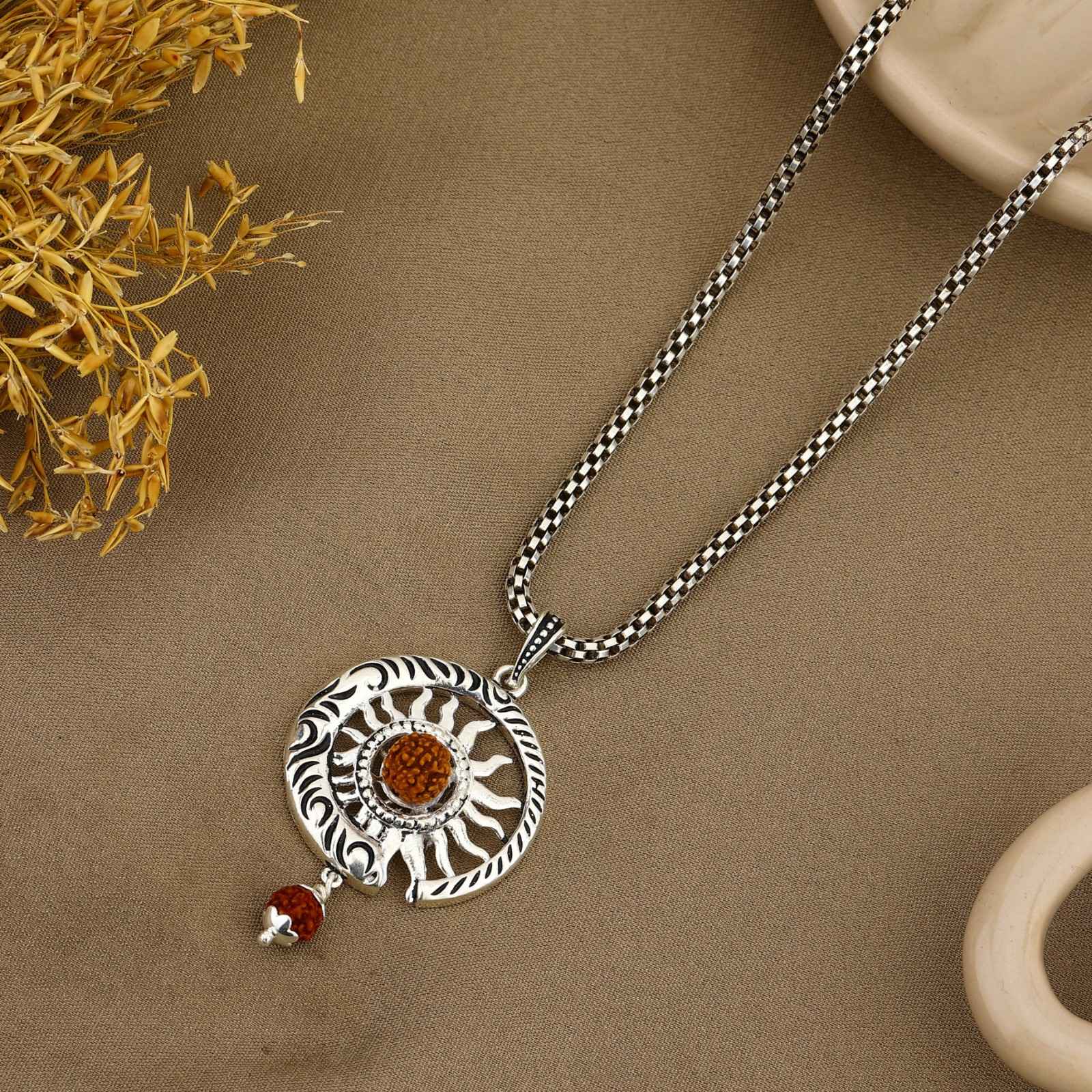 Surya Rudraksha Silver Pendant
