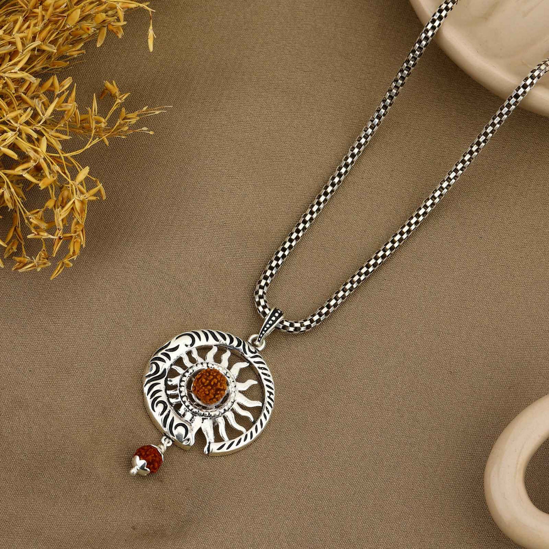 Surya Rudraksha Silver Pendant