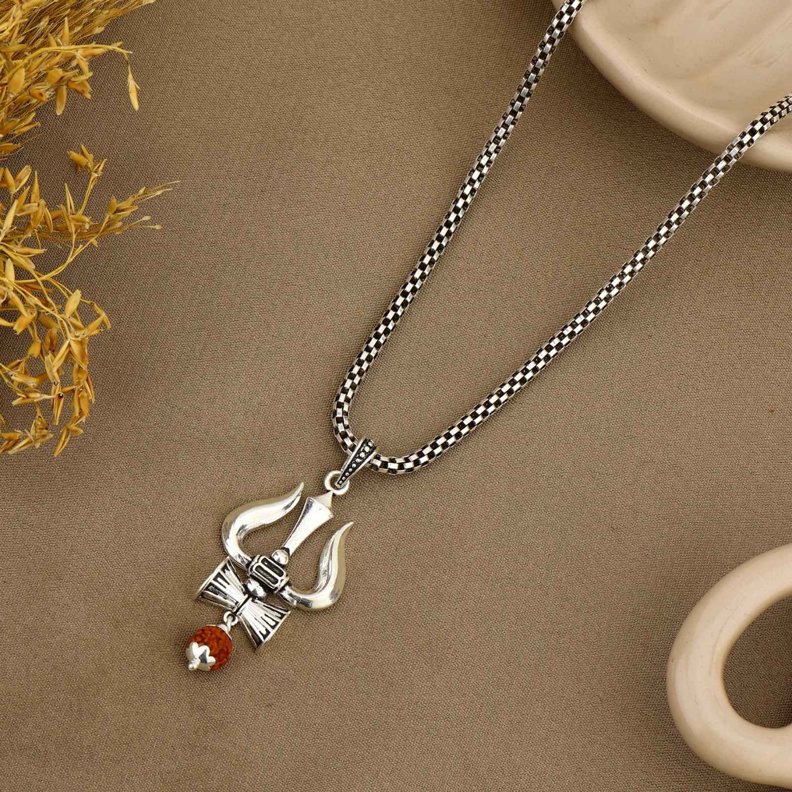 Shiva Trishul Rudraksha Silver Pendant