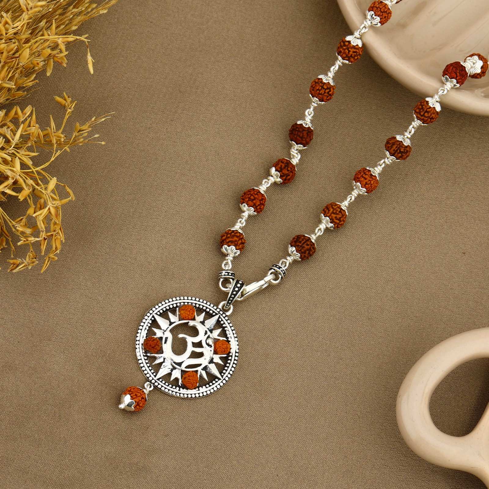 Spiritual Om Rudraksha Silver Pendant