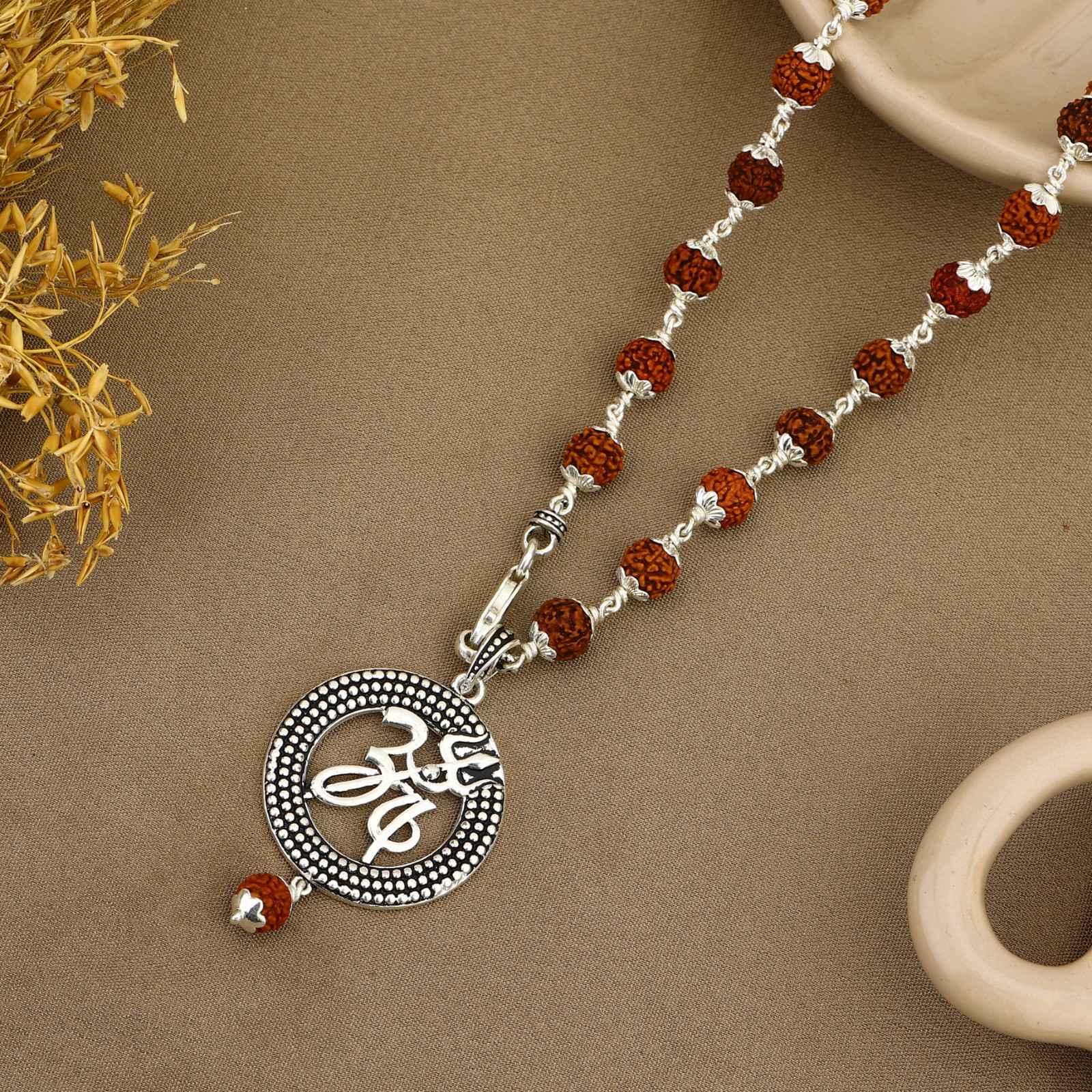 Om Trishul Rudraksha Silver Pendant