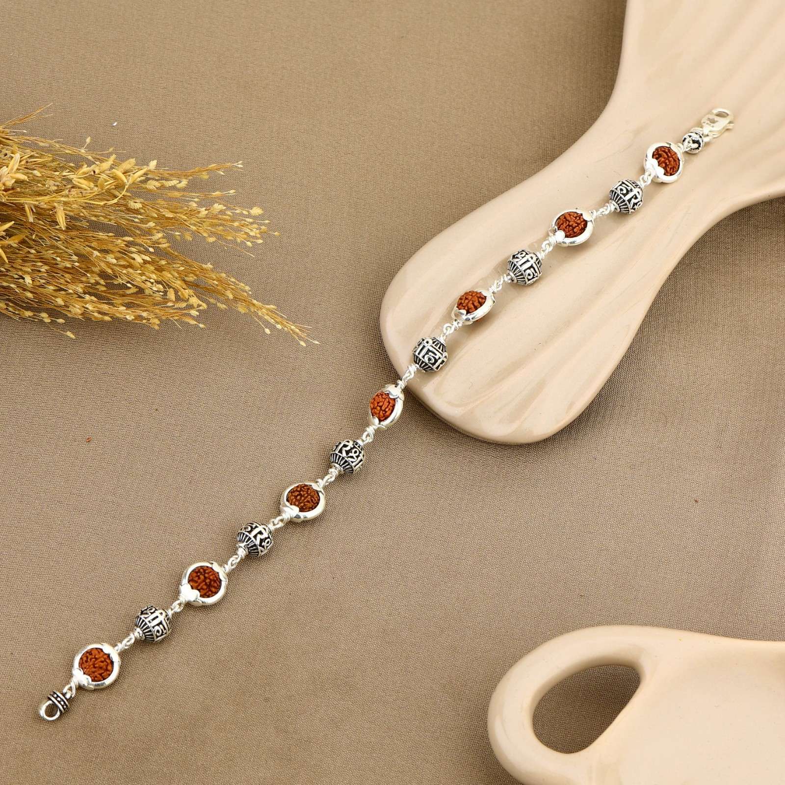 Rudraksha Capping Silver Shree Hari Silver Bracelet
