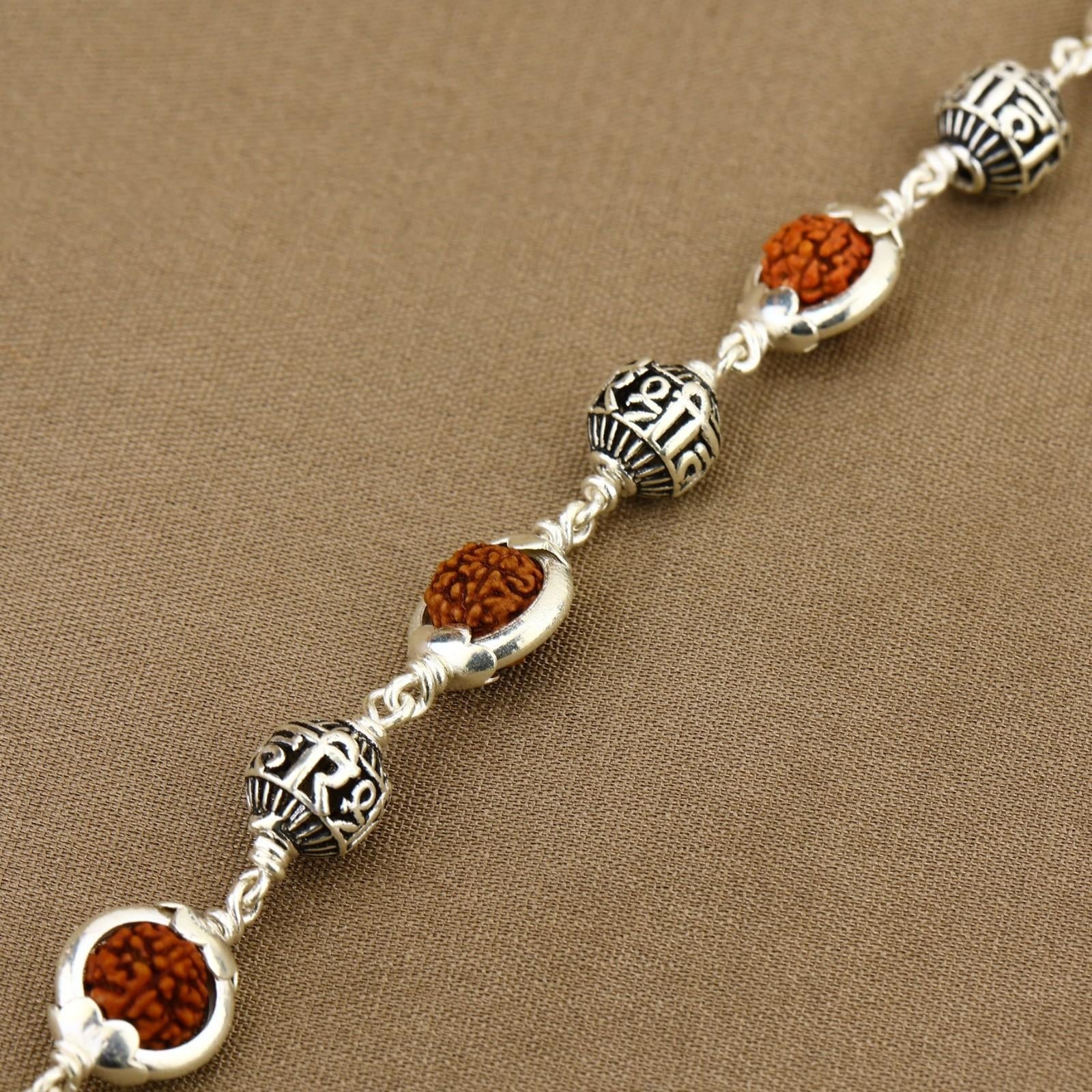 Rudraksha Capping Silver Shree Hari Silver Bracelet