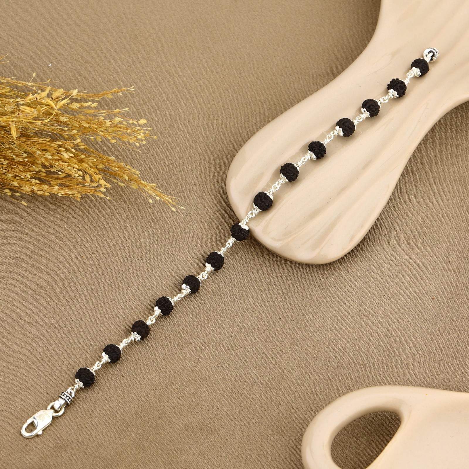 6–7 mm Black Rudraksha Silver Bracelet