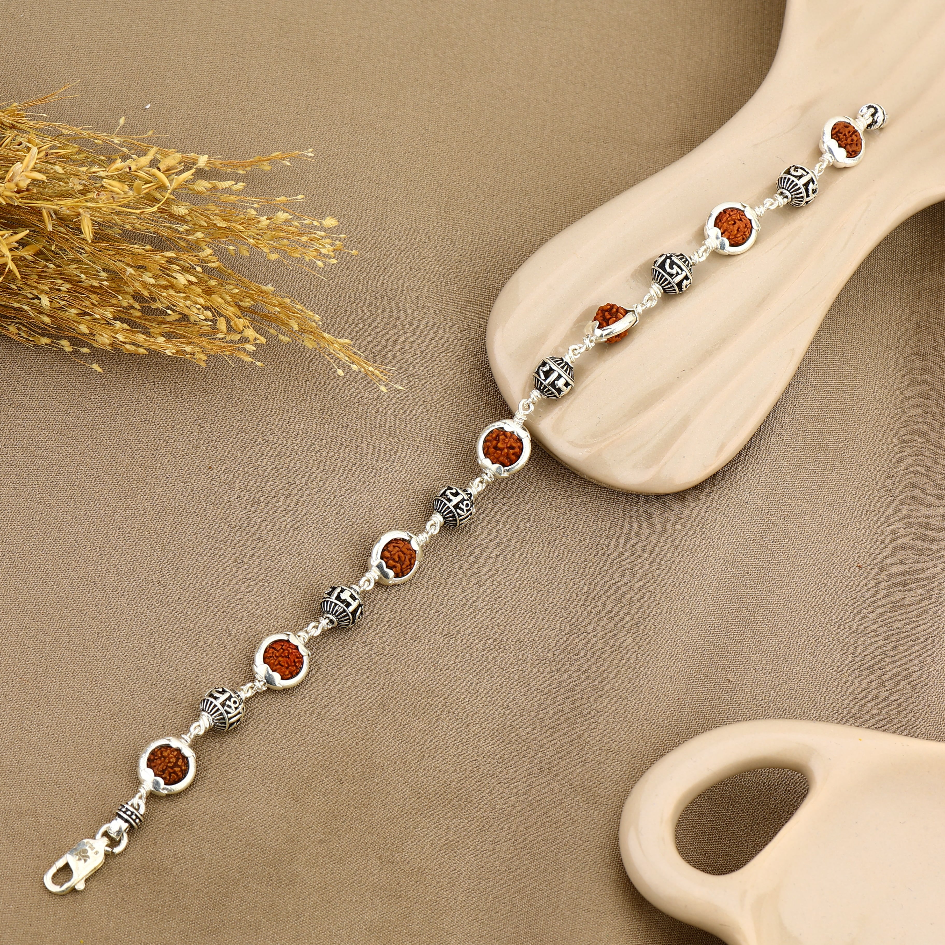 Authentic Rudraksha Capping Silver Jay Shree Ram Silver Bracelet