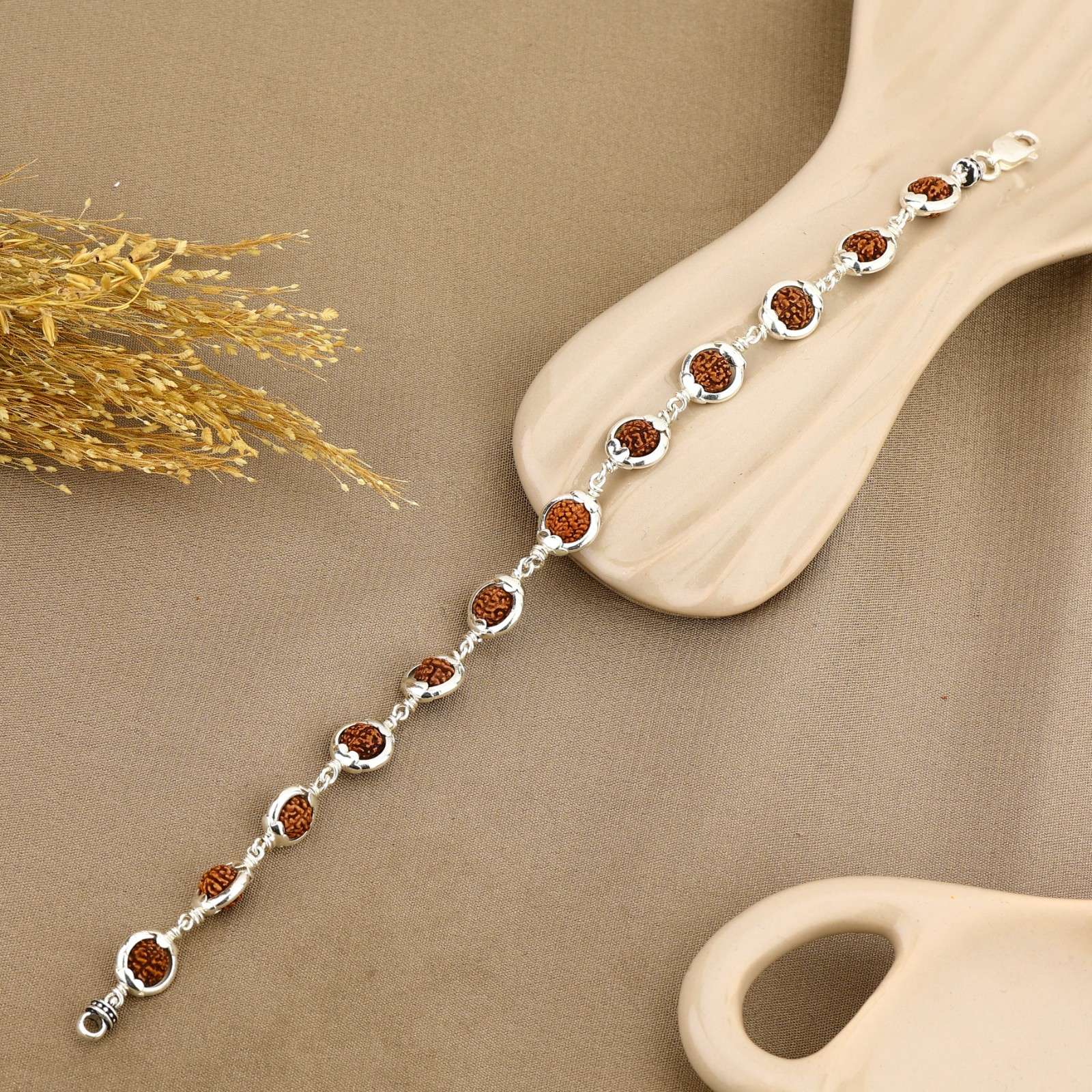 Rudraksha Capping Silver Bracelet