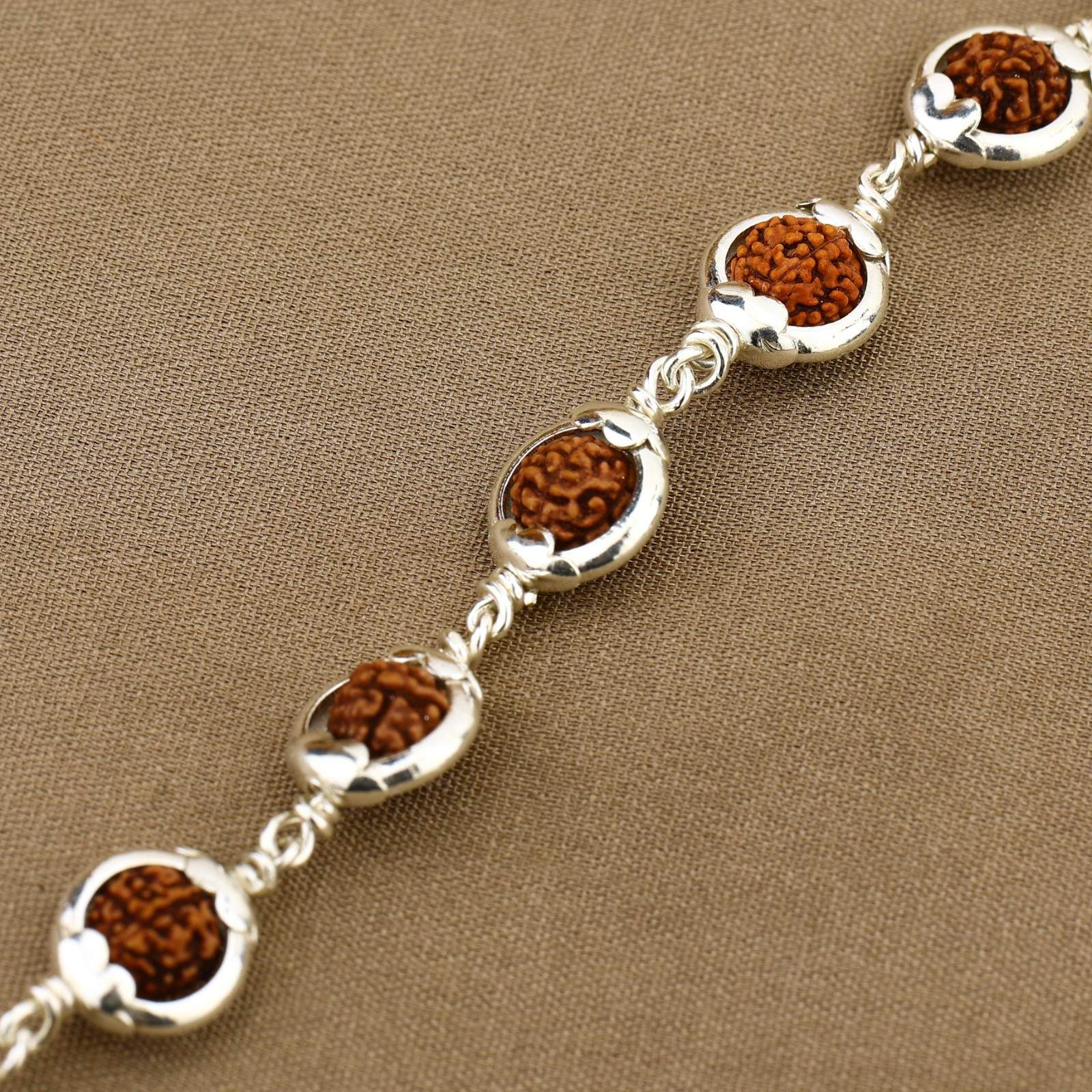 Rudraksha Capping Silver Bracelet