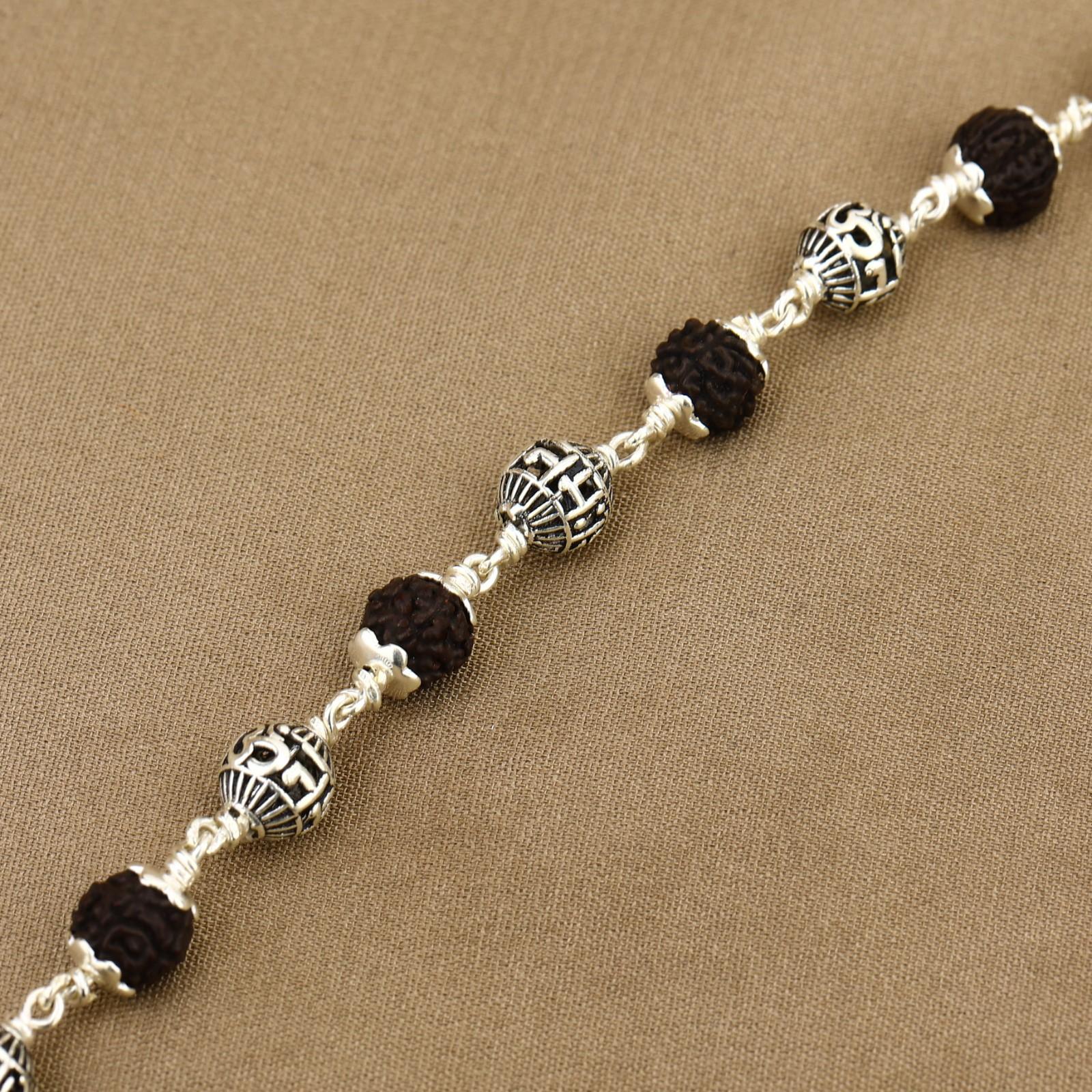 Black Rudraksha with Om Namah Shivay Silver Bracelet