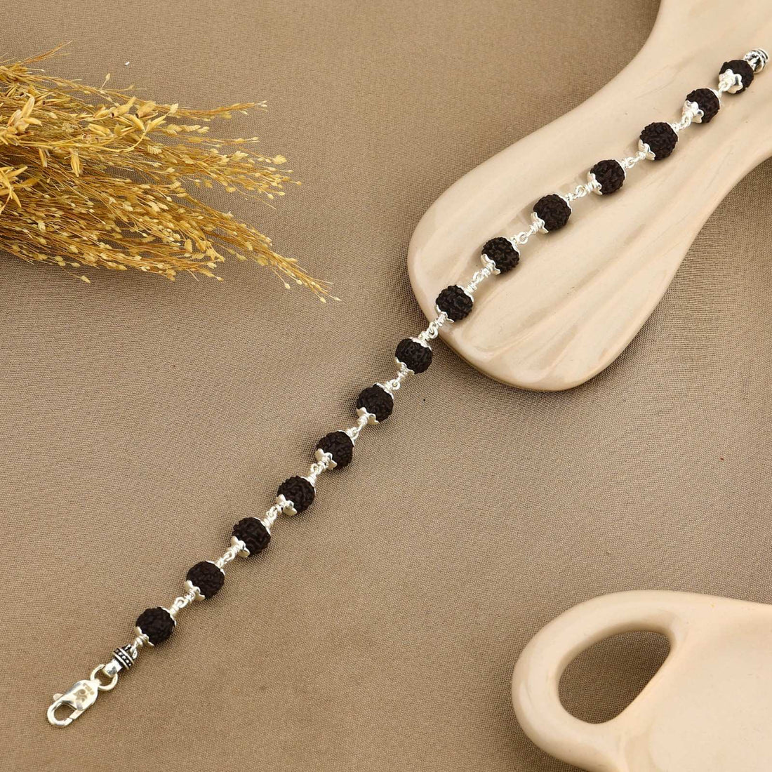 8–9 mm Black Rudraksha Silver Bracelet