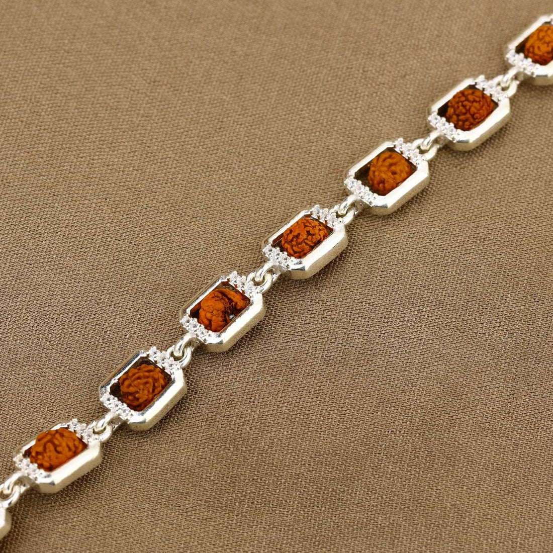 Rudraksha Silver Edged Square Link Bracelet