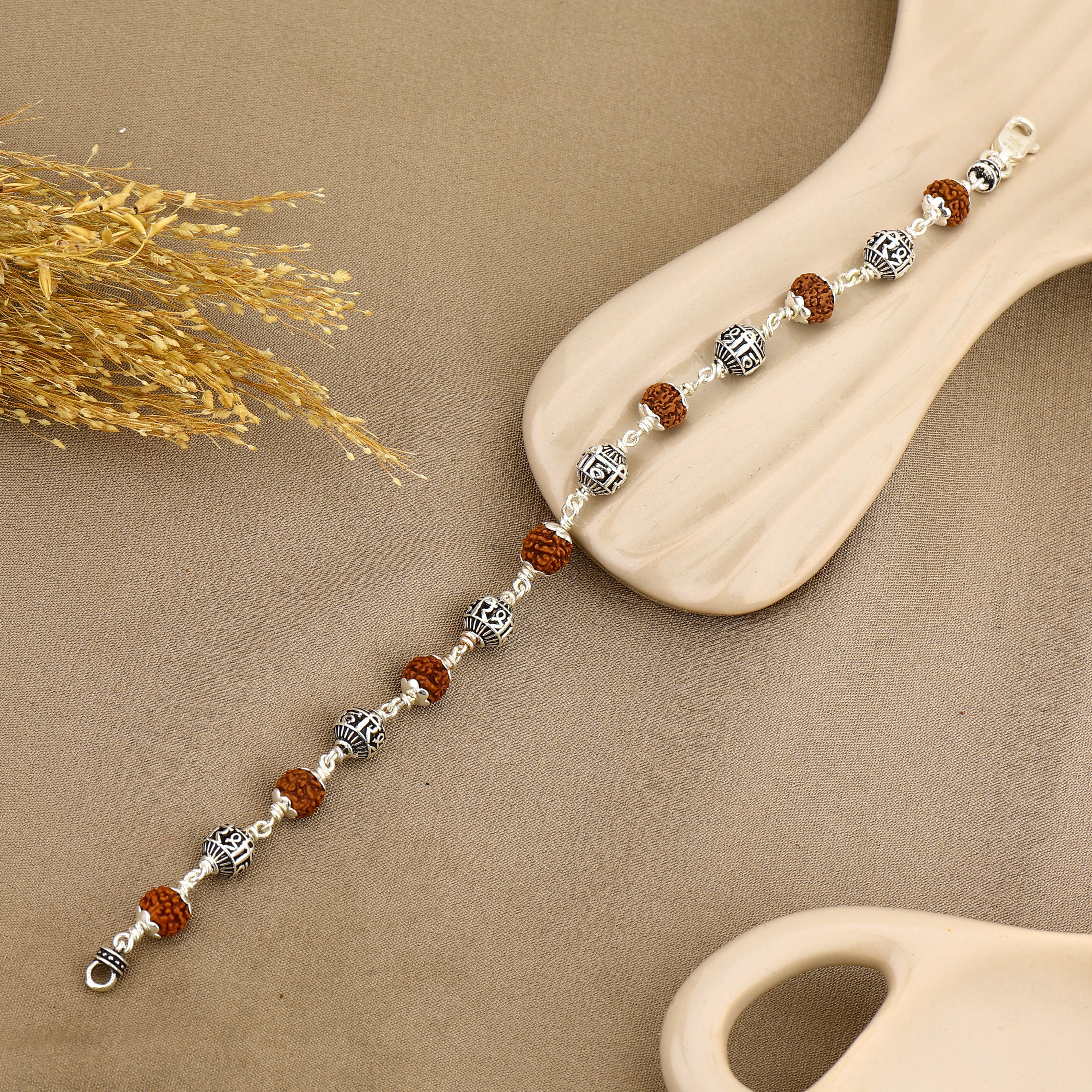 Authentic Rudraksha With Shree Hari Silver Bead Bracelet