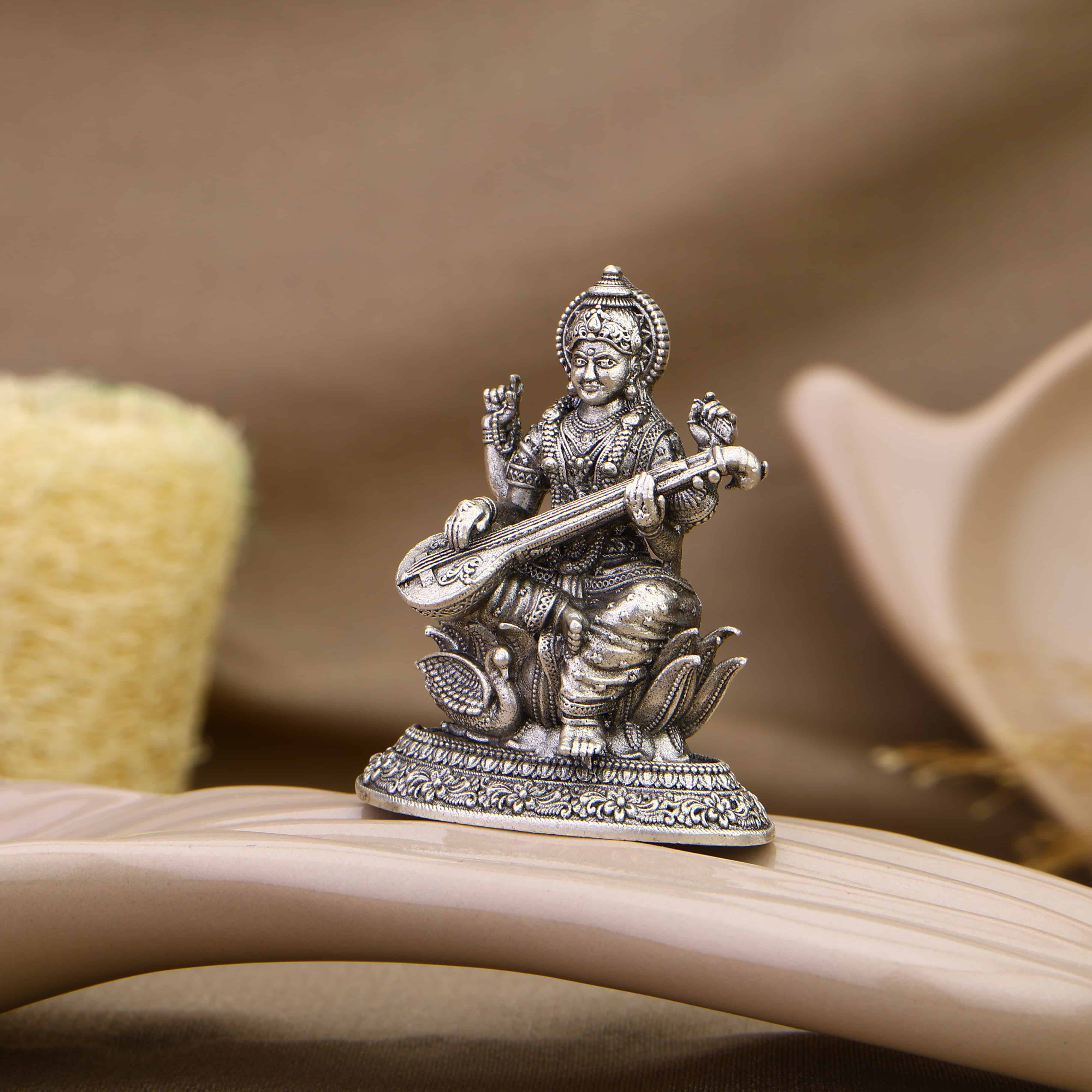 Authentic Saraswati Devi Silver Murti