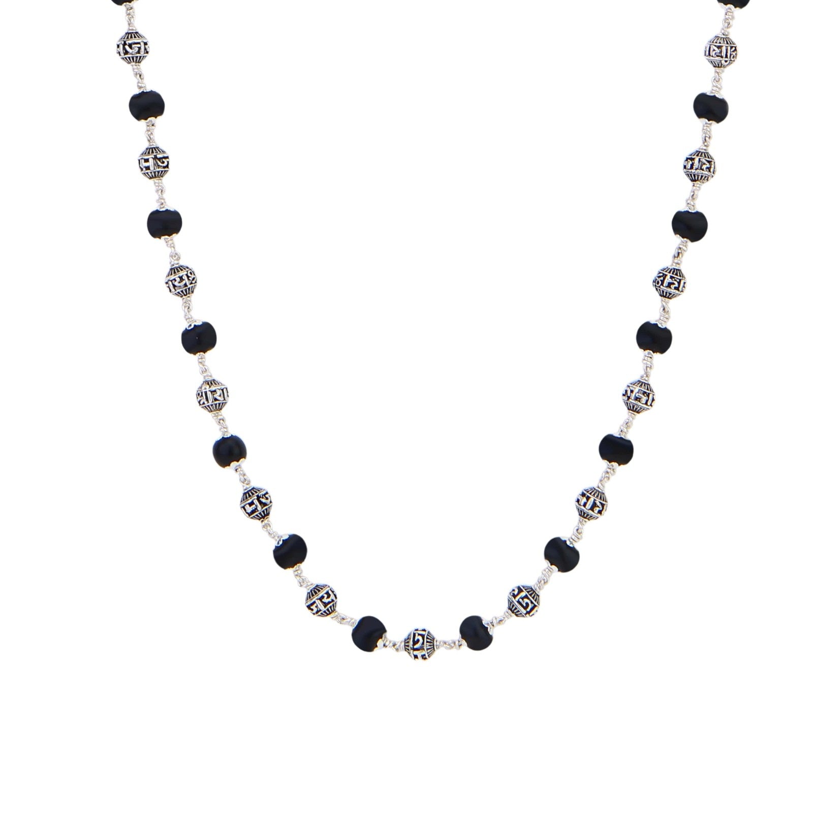 Premium Karungali wood mala with engraved Jay Shree Ram silver beads