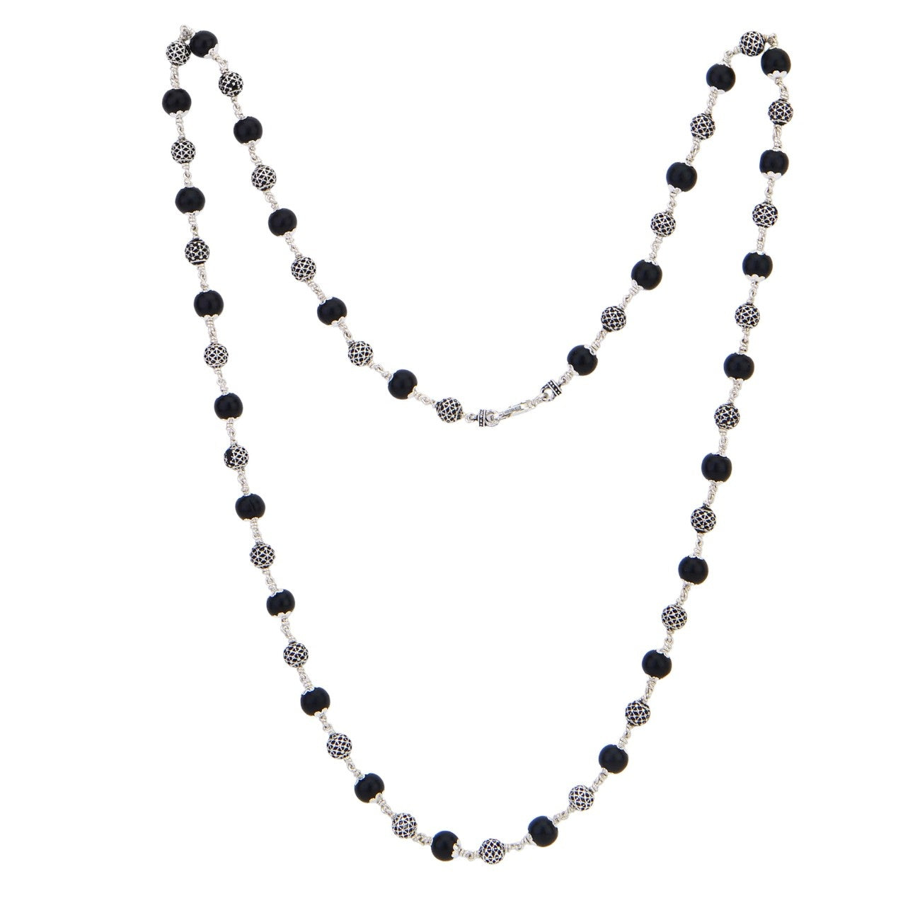 Karungali Silver Mala (Ornate Sphere Beads)