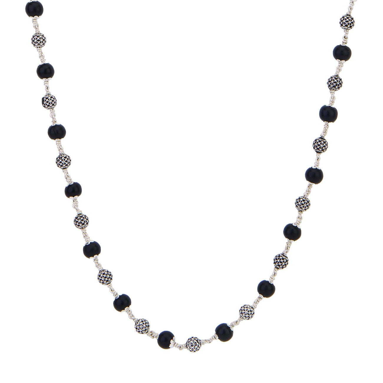 Karungali Silver Mala (Ornate Sphere Beads)