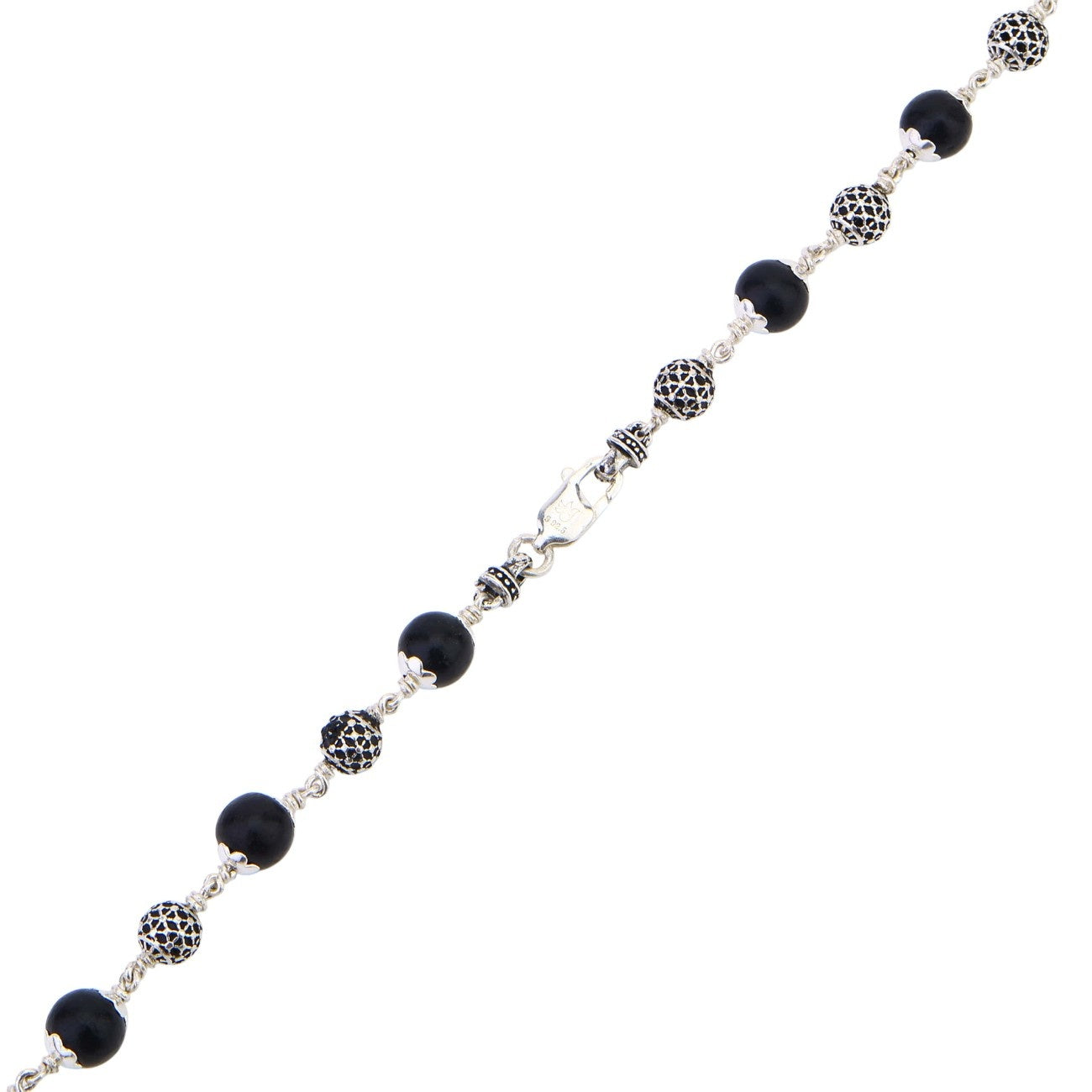 Karungali Silver Mala (Ornate Sphere Beads)