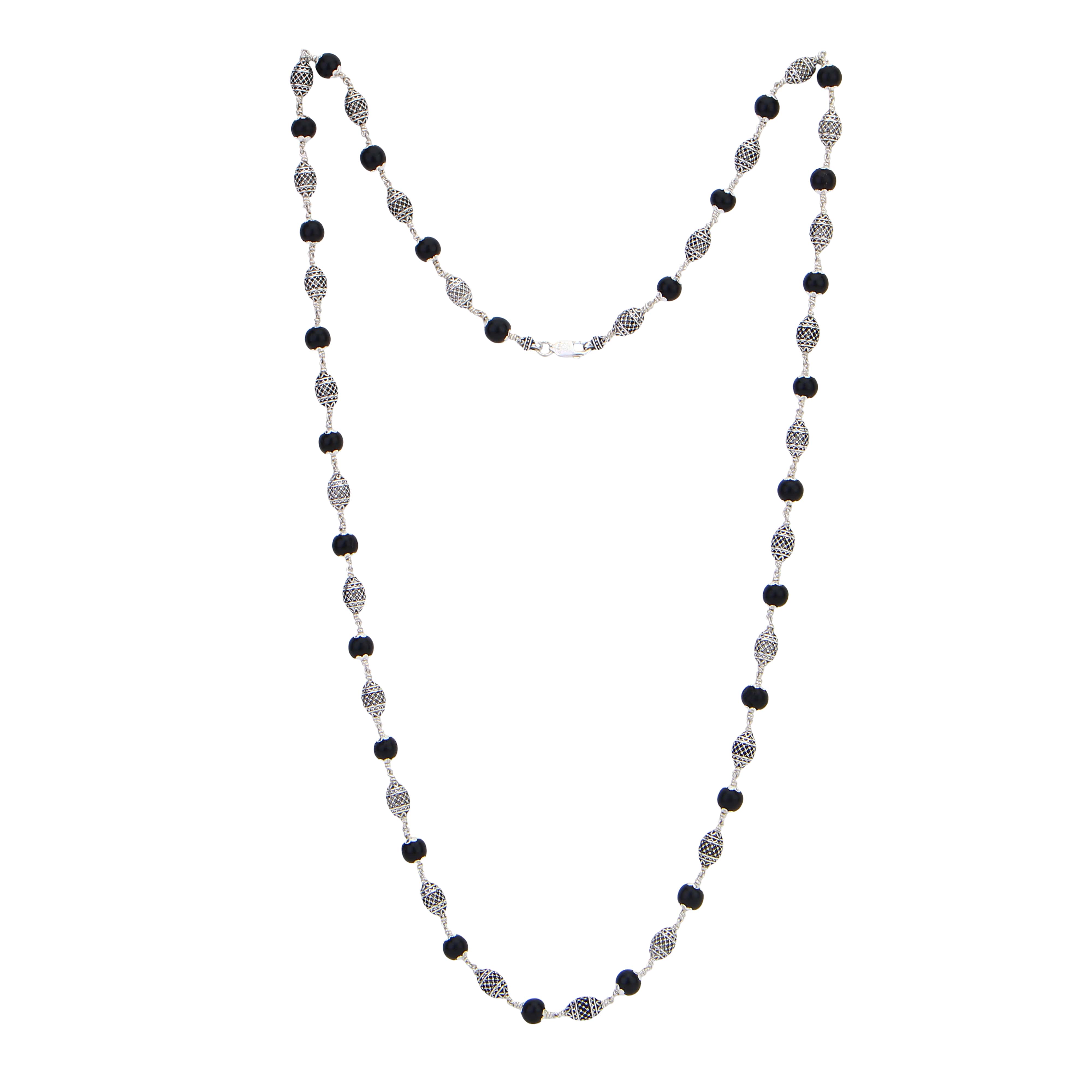 Premium 925 silver Karungali mala with decorative dome beads