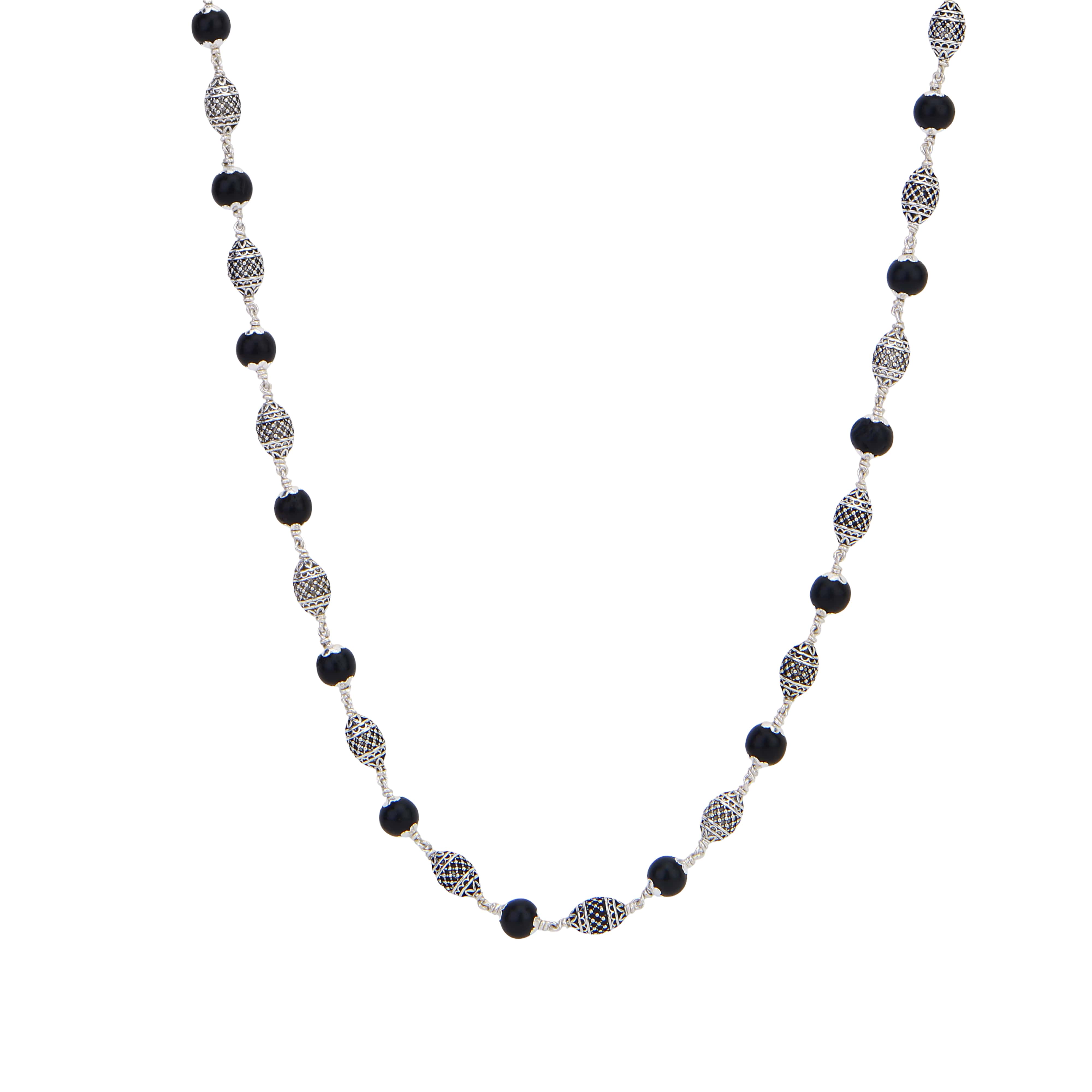 Premium 925 silver Karungali mala with decorative dome beads