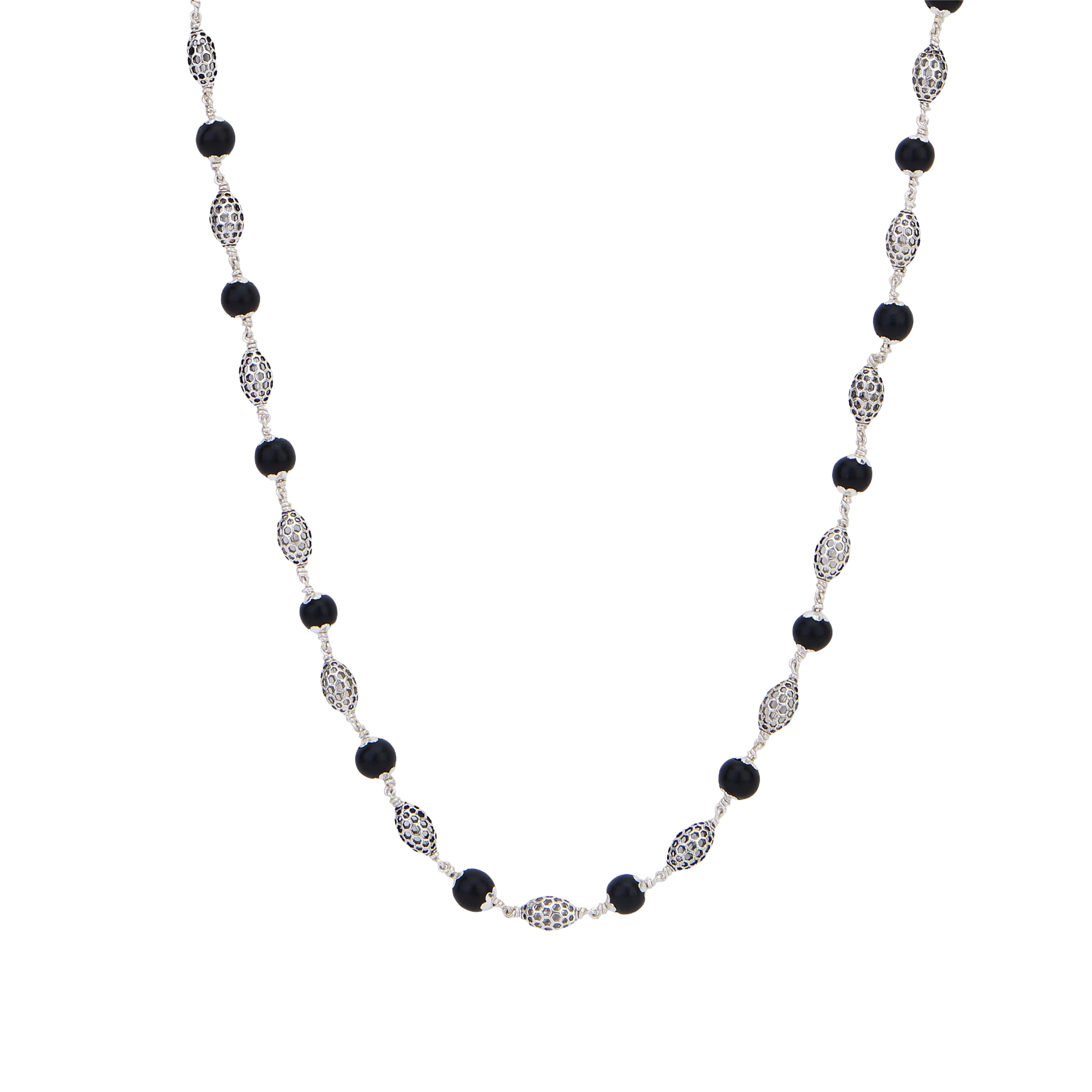 Karungali Silver Mala (Perforated Oval Beads)