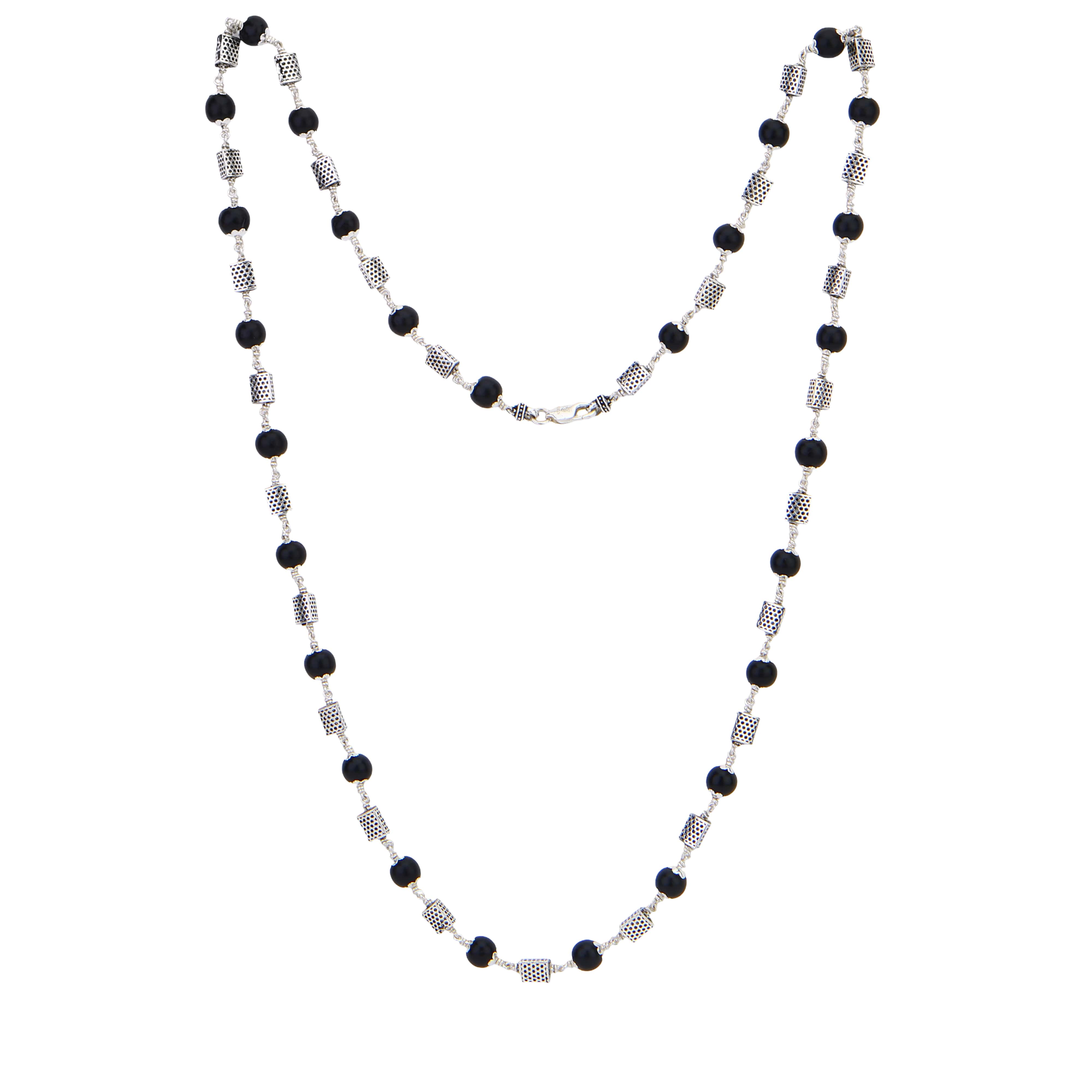Original Karungali mala featuring triangle silver beads for spiritual wear