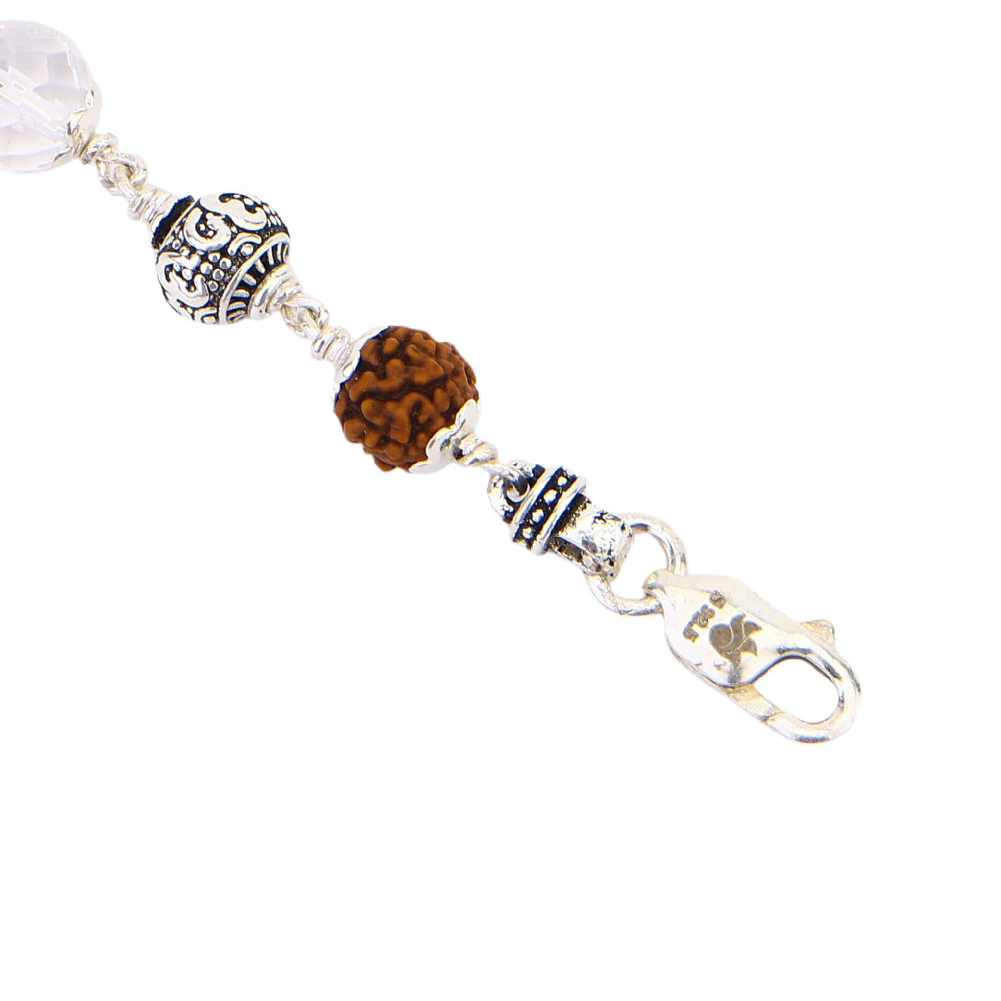 Original Rudraksha with Sphatik Diamond Cut and Om Silver Beads Bracelet