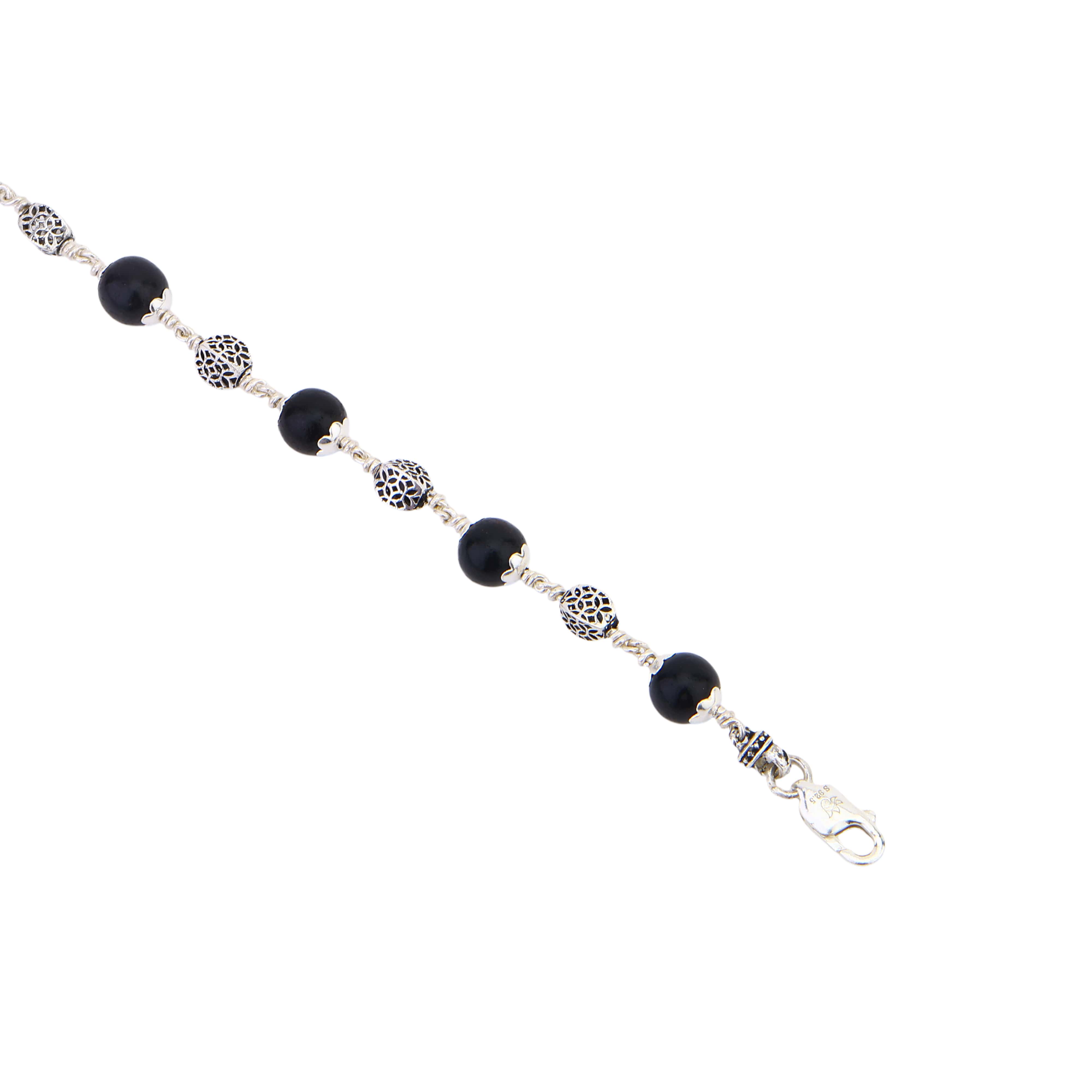 Karungali with Hollow Circular Silver Bracelet