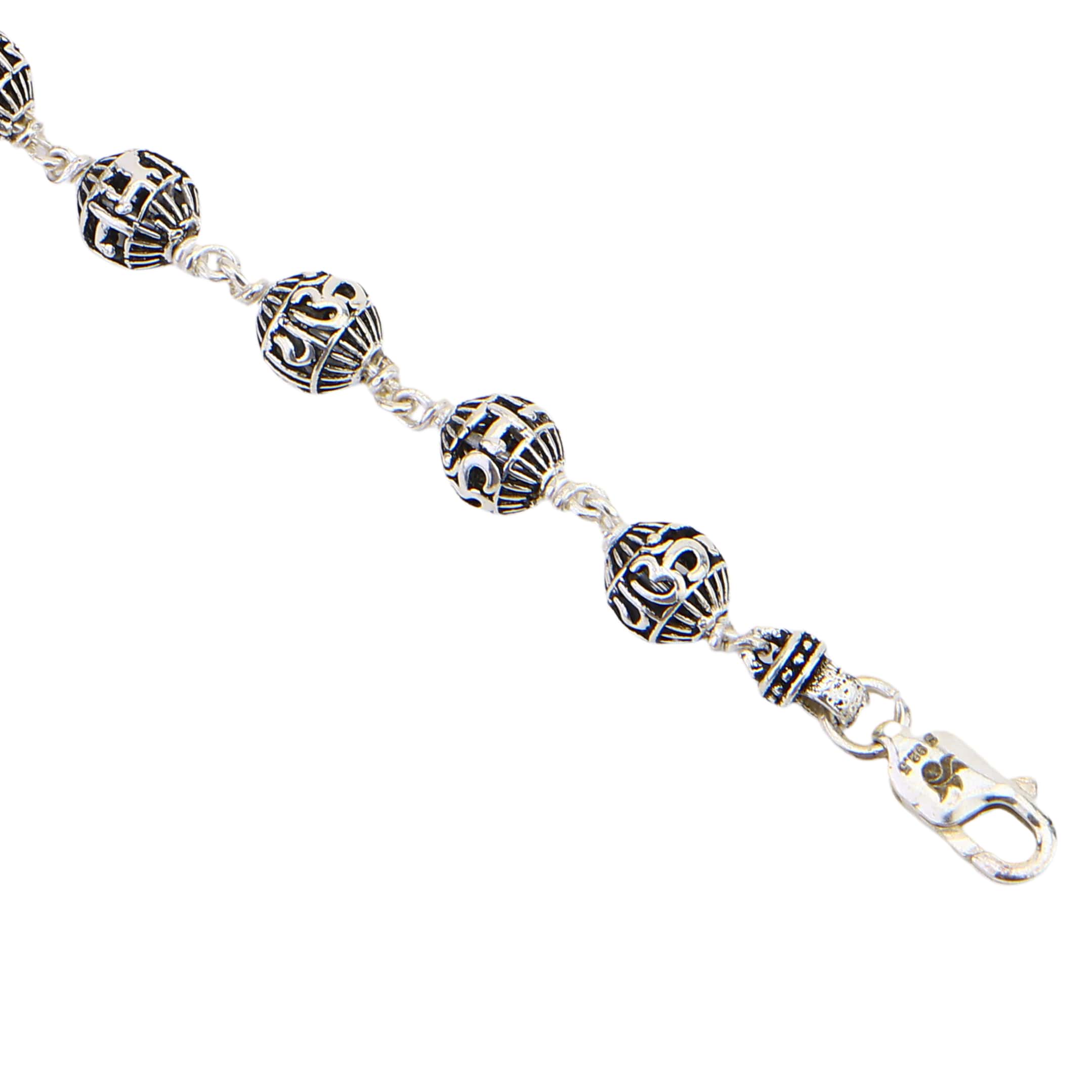 Om Namah Shivay Silver Bead Bracelet