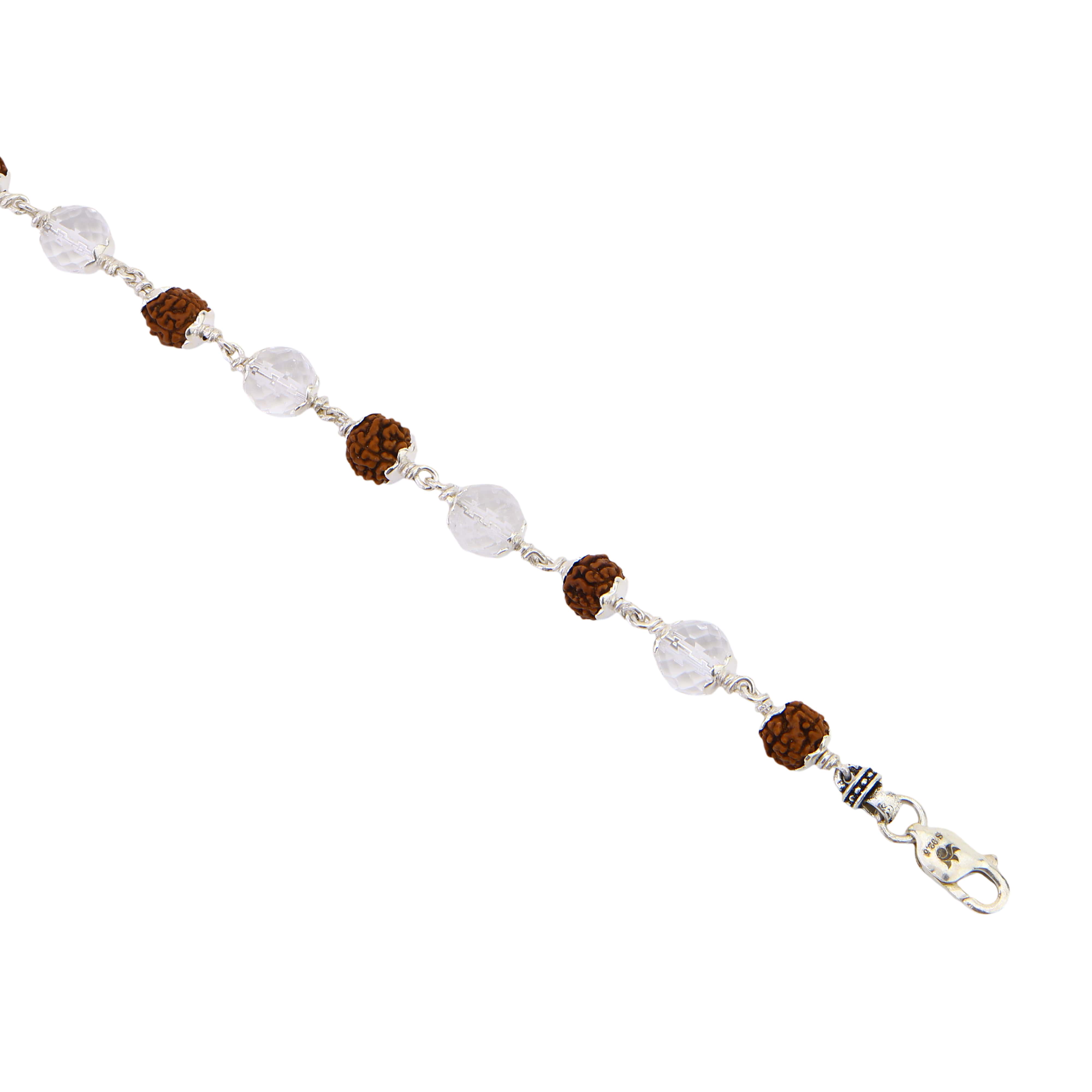 Rudraksha with Sphatik Diamond Cut Beads Silver Bracelet